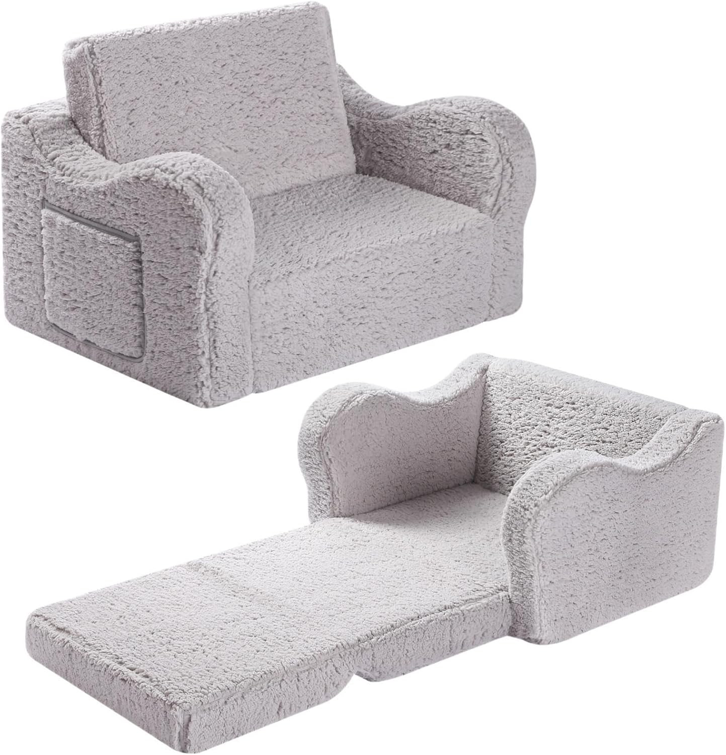 Kids Chairs for Toddler, 2-In-1 Toddler Soft Sherpa Couch Fold Out, Convertible