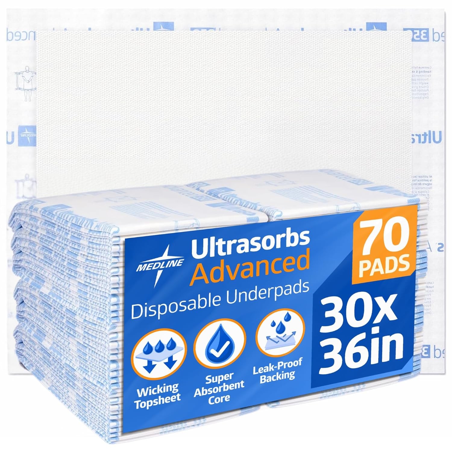 Medline Ultrasorbs Advanced Extra Strength Drypads, 30" x 36", 70 Count