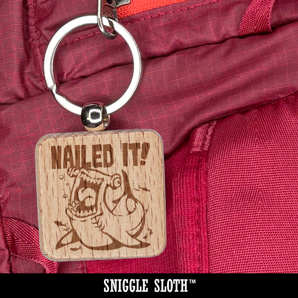 Caution Cat Knocks Things Over Engraved Wood Square Keychain Tag Charm
