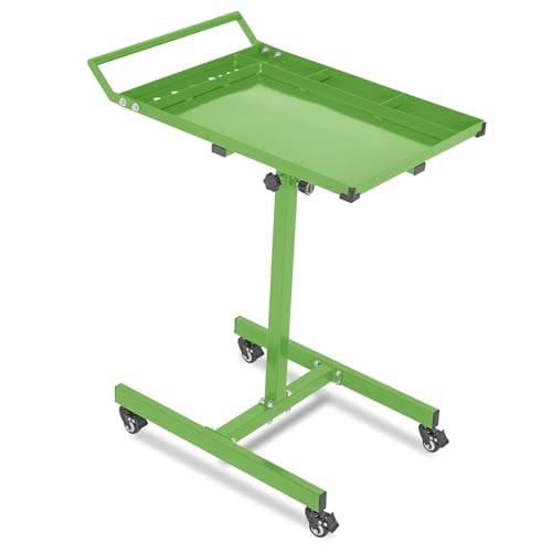 Rolling Tool Tray with Wheels, Adjustable Height Mobile Work No Drawer Green