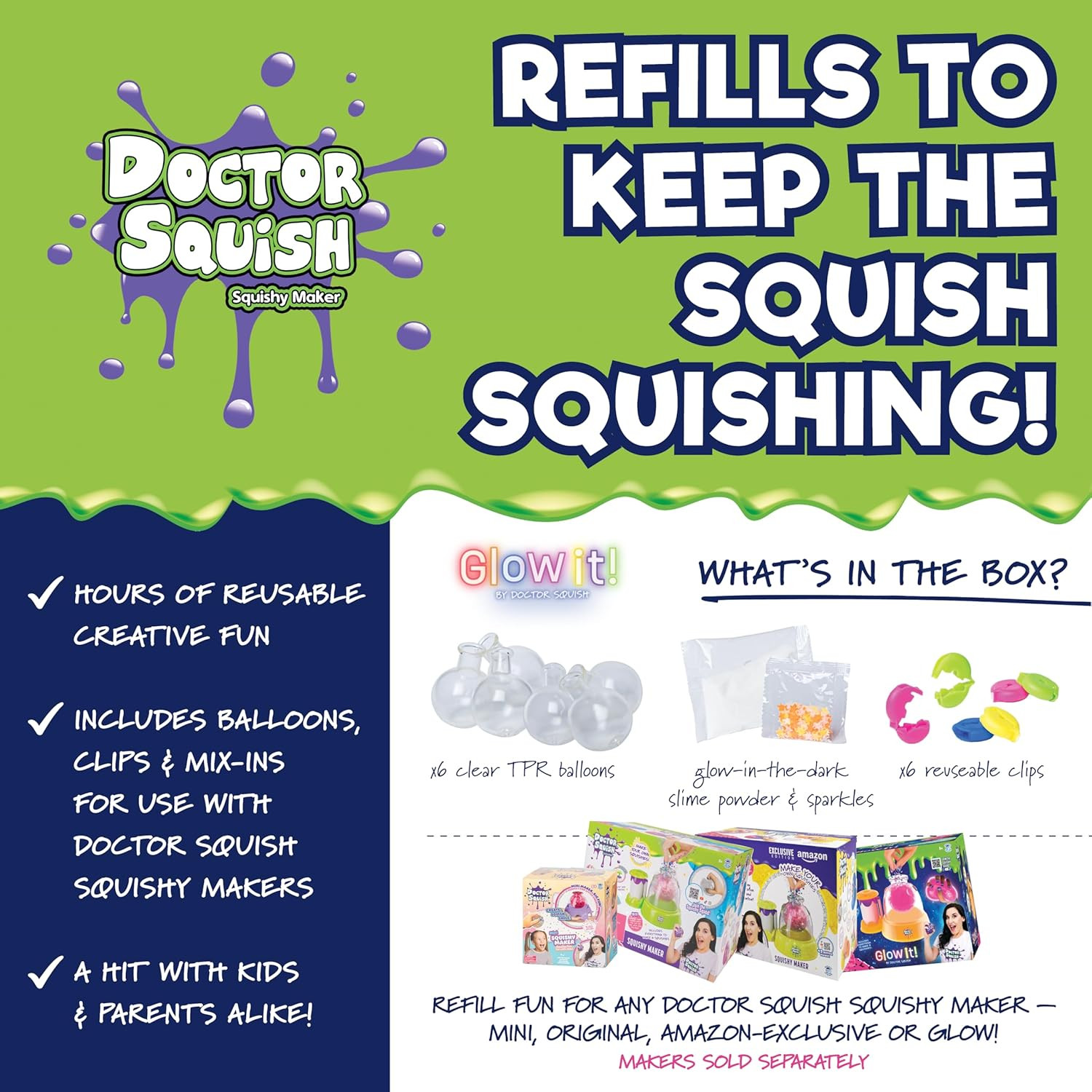 Doctor Squish Squishy Maker Neon Refill Pack | DIY Squishy Making Kit with 6 TPR