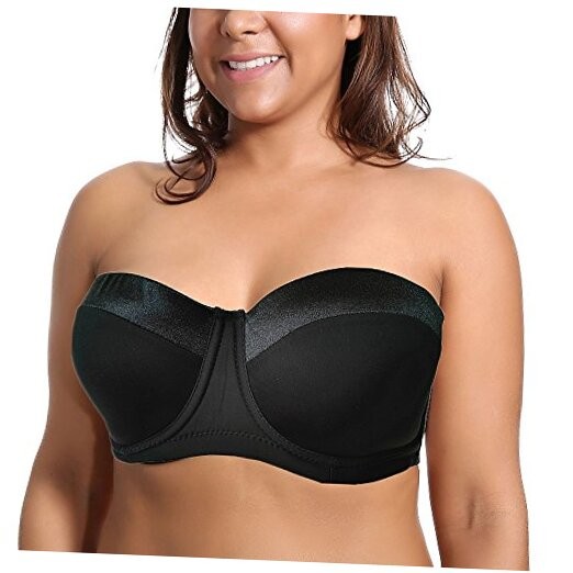 Women's Strapless Bra B/C/D/DD/DDD/G 1/2 Cup Seamless Plus Size 38DDD Black