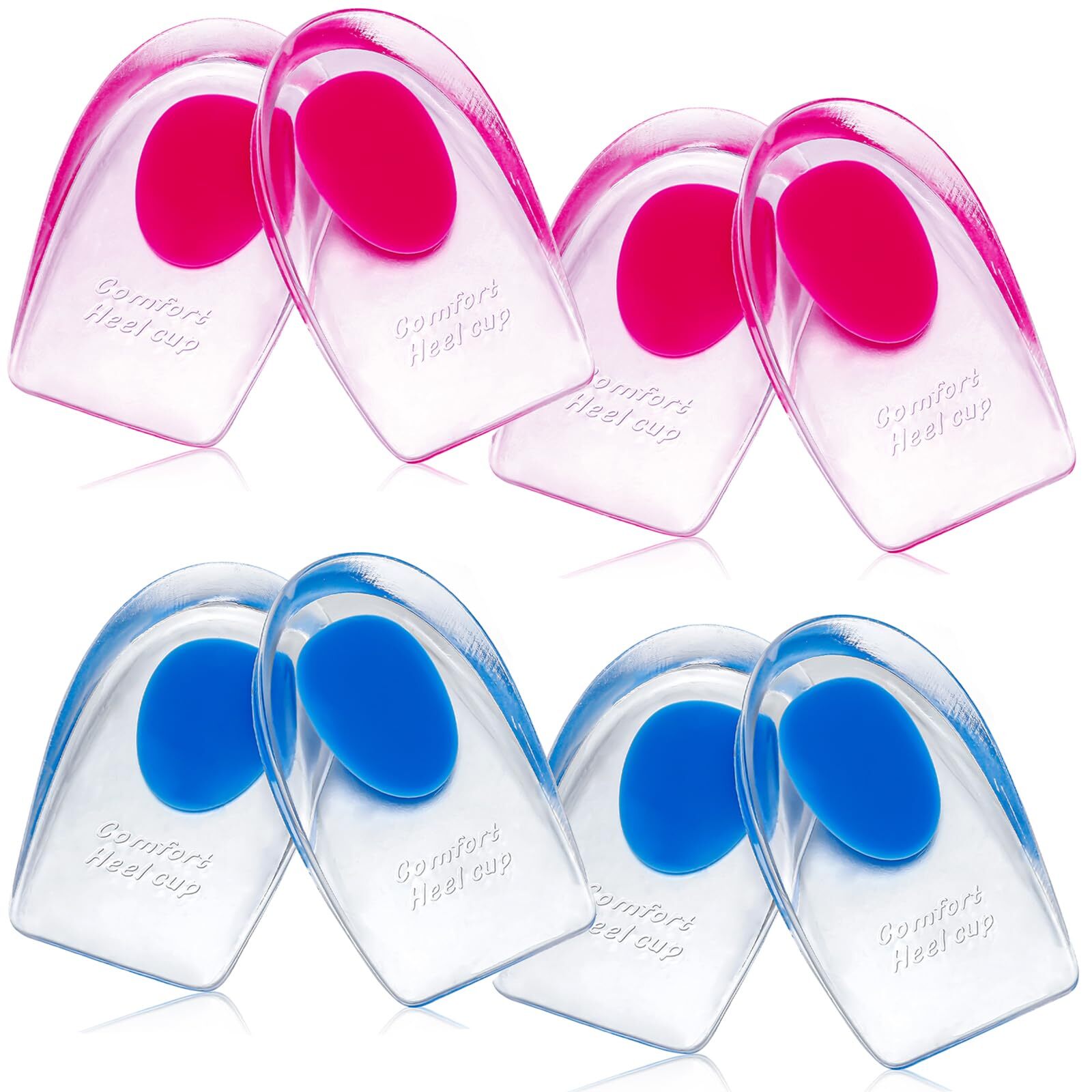 Silicone Gel Heel Cups Heel Lifts Support Pads for Men Women, 4 Pairs S/M
