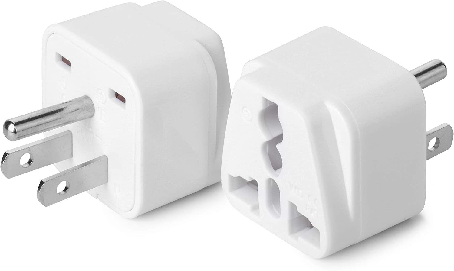 Bates- Universal to American Outlet Plug Adapter, 2 Pack, Canada White