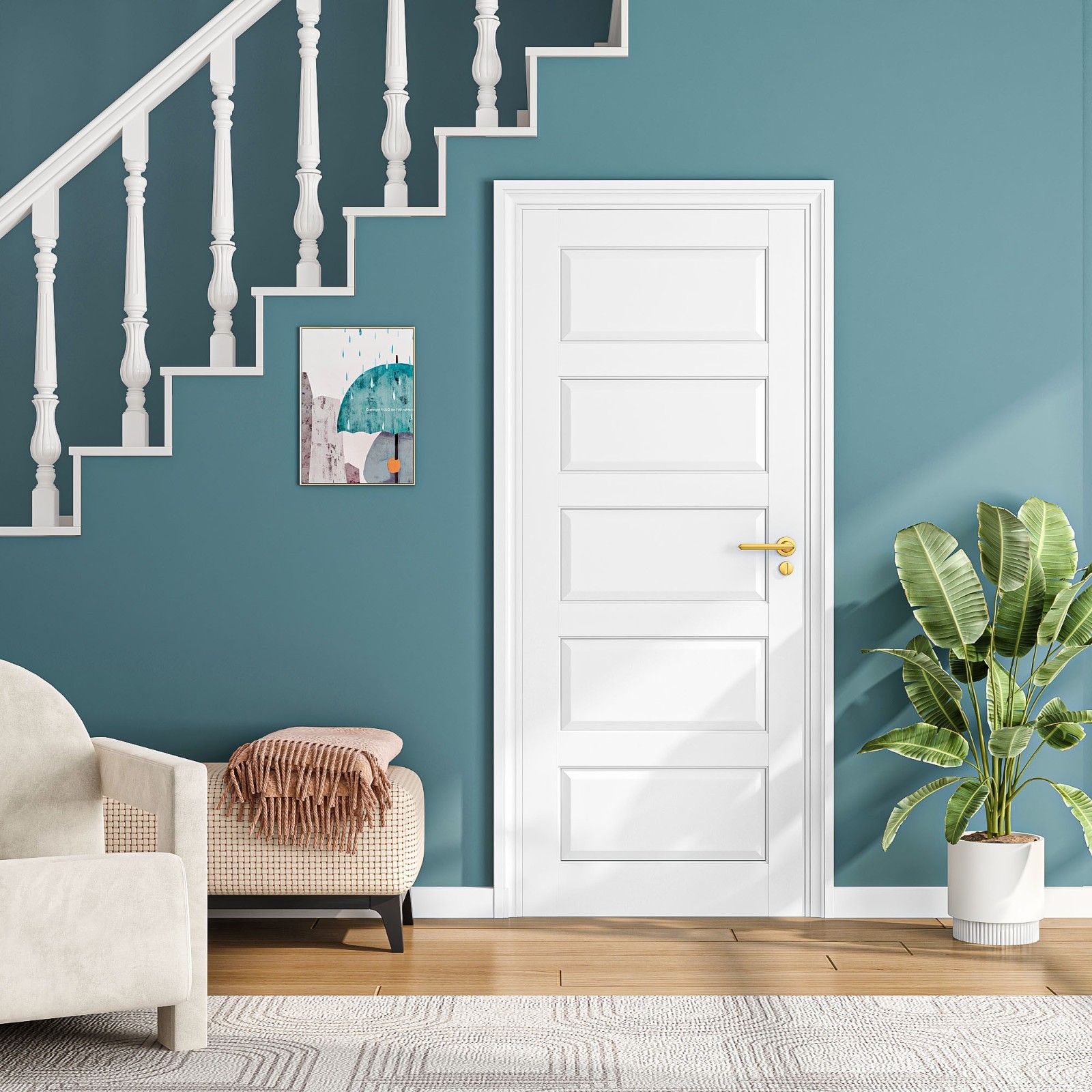 30''x80'' White Primed French Interior Door 5-Panel Slab for Bedroom Closet