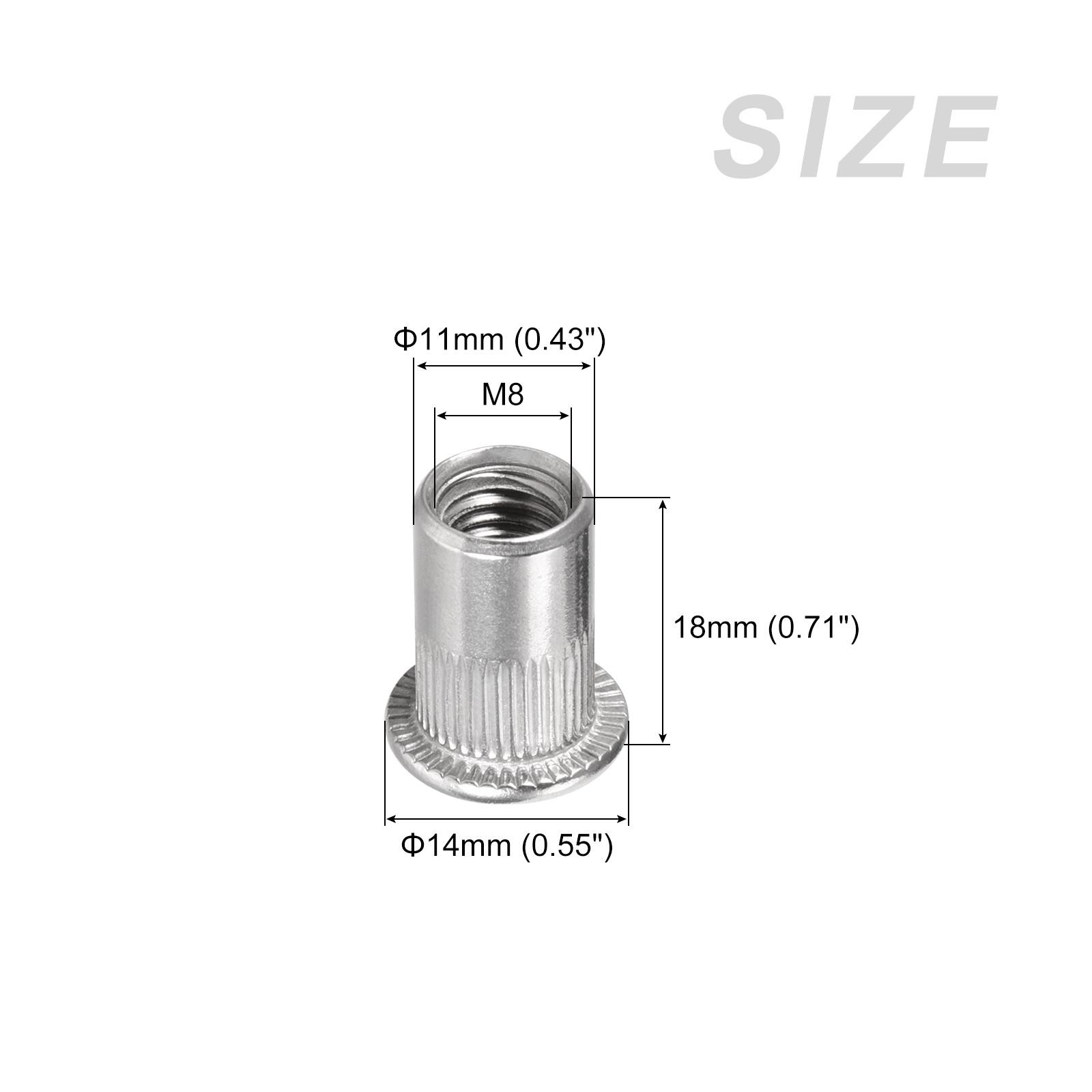 20pcs Rivet Nuts (M8) 304 Stainless Steel Threaded Insert Nuts Silver Tone