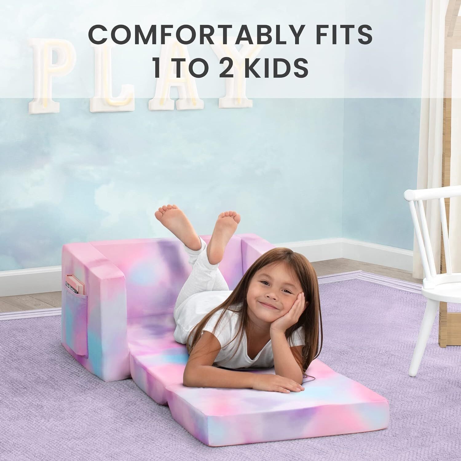 Flip-Out Chair 2in1 Convertible Kids' Lounger Lightweight Machine Washable Cover