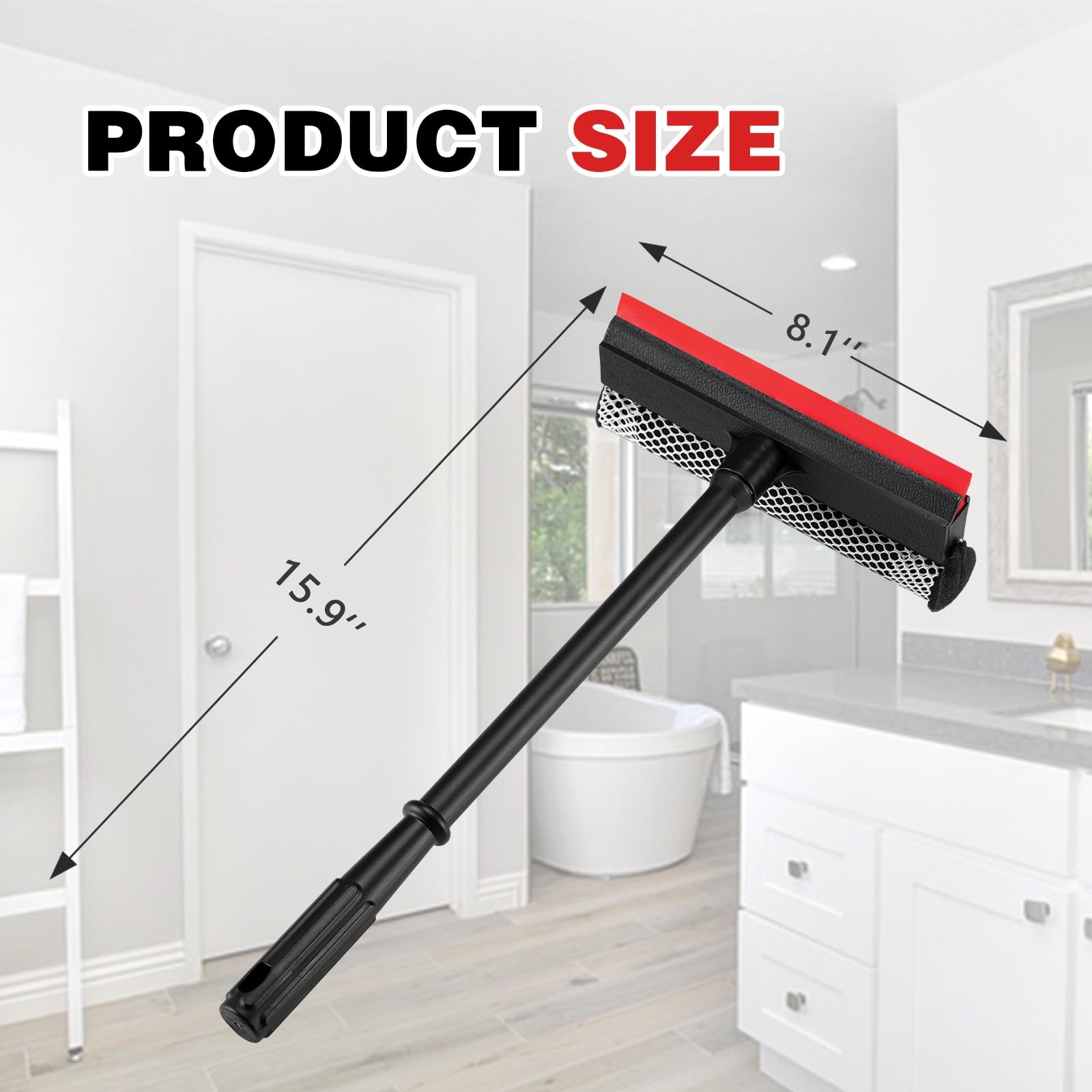 Professional 8.1" 2 in 1 Window Squeegee with 16" Long Handle,Car Black