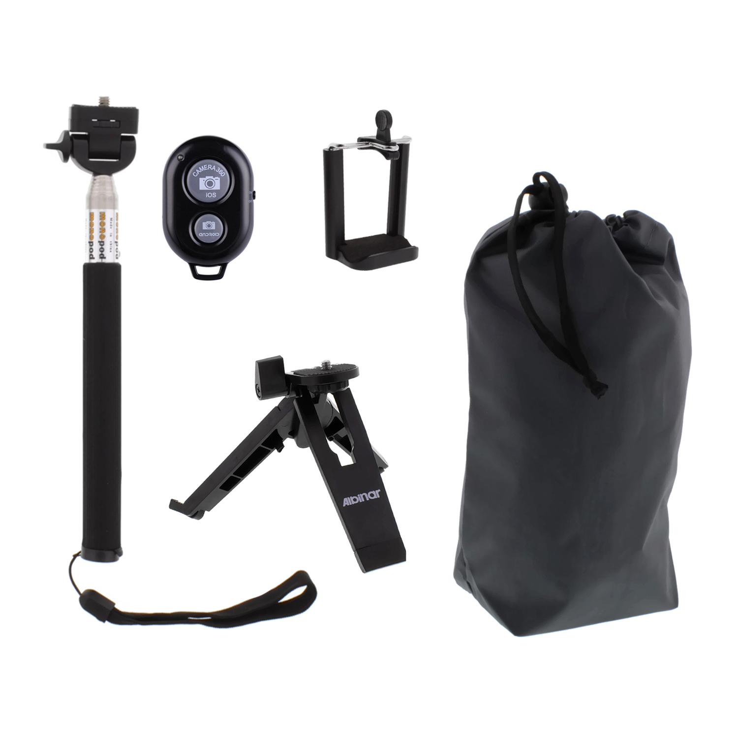 Travel pocket Tripod Selfie Stick Bluetooth Remote Phone Holder Kit with Pouch
