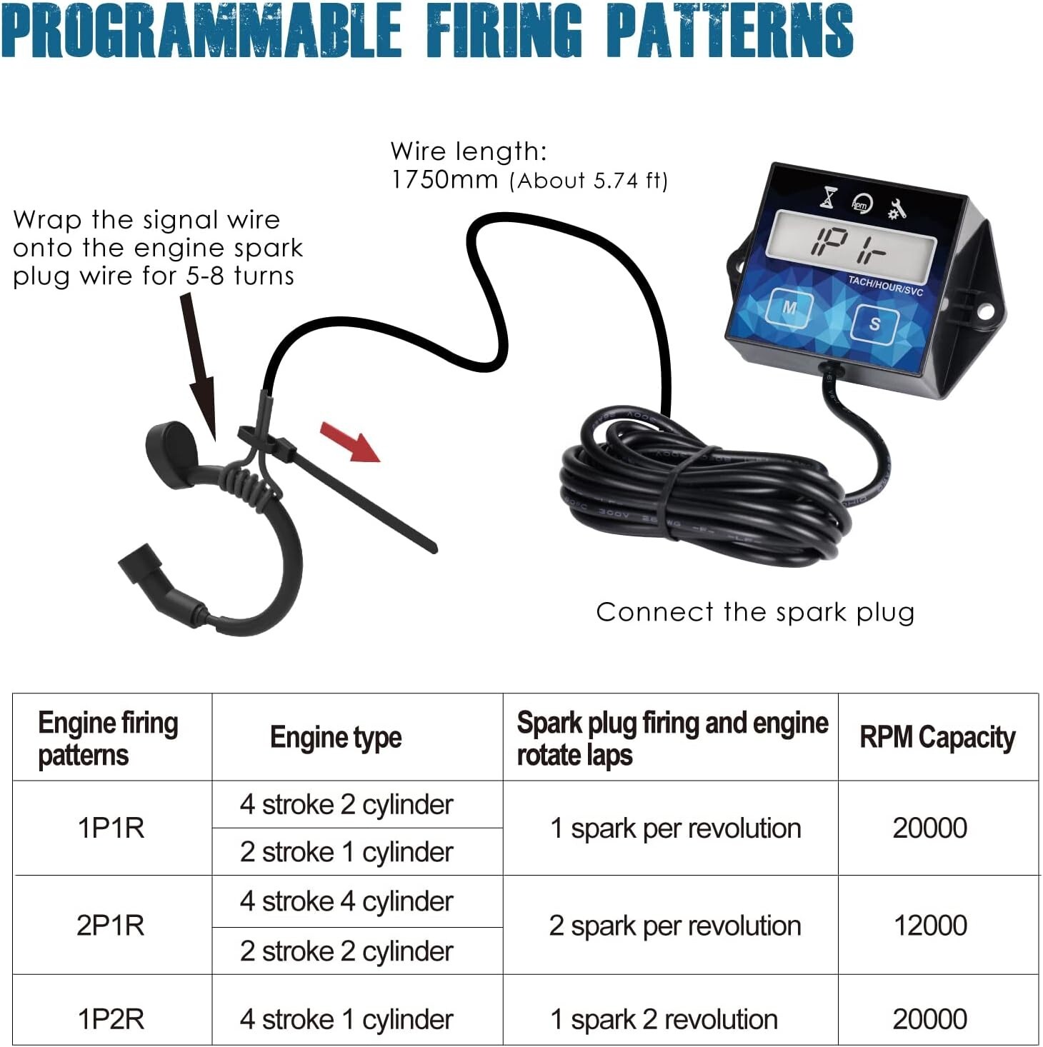 LCD Inductive Hour Meter Tachometer SVC Maintenance 2/4 Stroke Gasoline Engine
