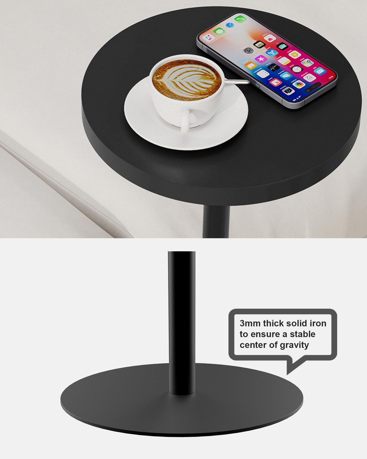 Tall Round Side Table Black Small End Table Beside Table Drink Table TB01BK065