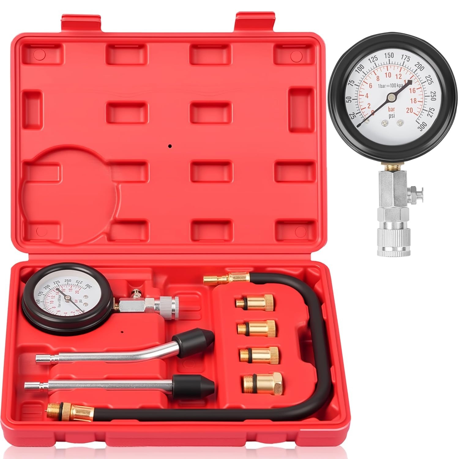 Durable 8-Piece Petrol Engine Compression Tester Kit - Precise Diagnostic Tool