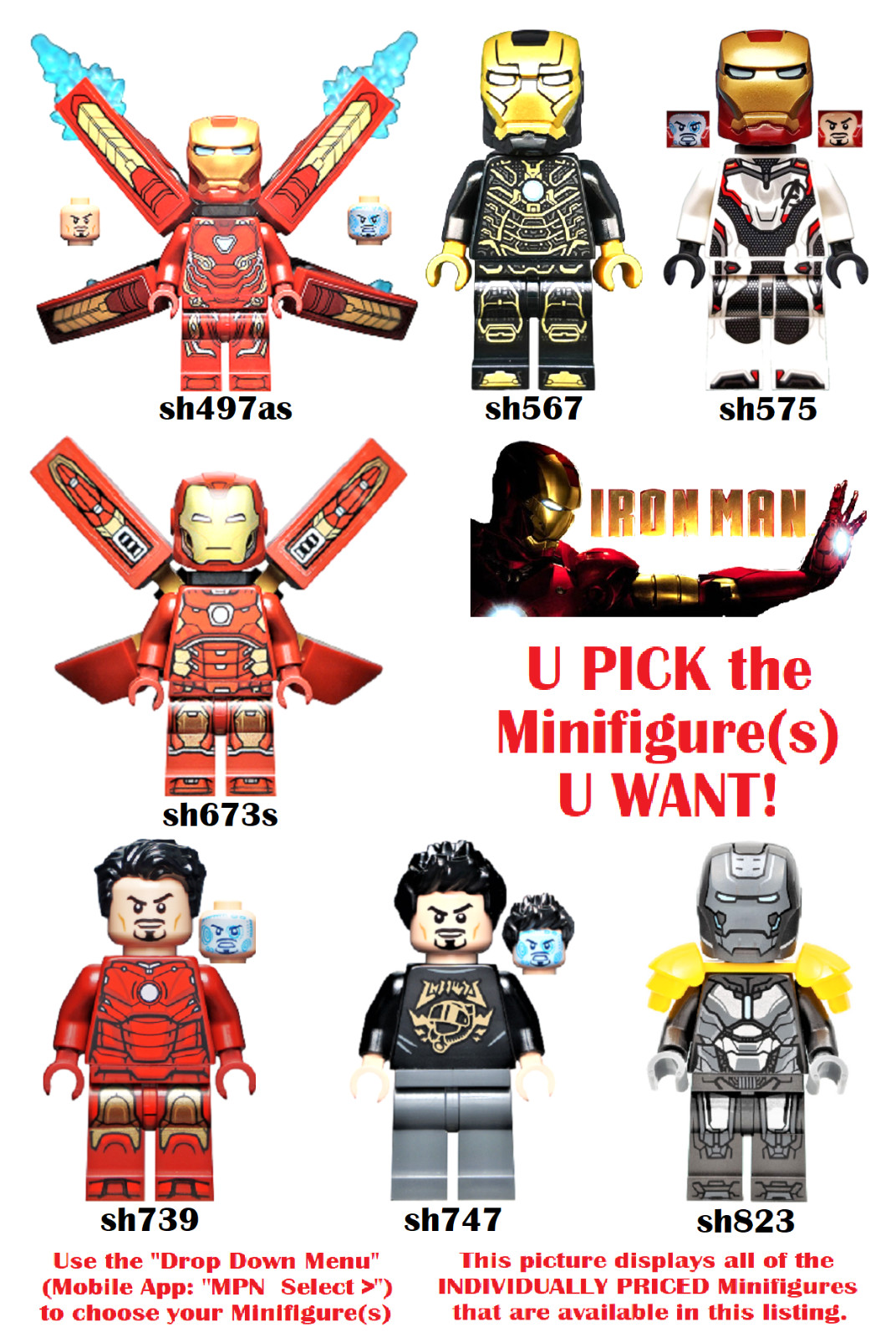 Genuine LEGO U PICK Super Heroes IRON MAN / TONY STARK Minifigures *NEW* Group 2
