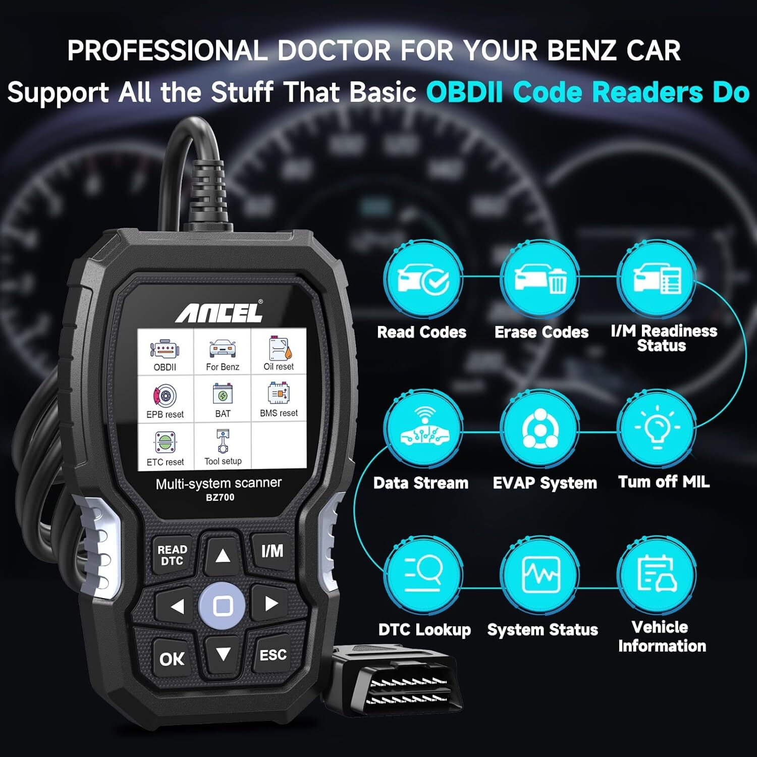 ANCEL BZ700 OBD2 Scanner fit for Mercedes Benz Car Code Reader Diagnostic Tool