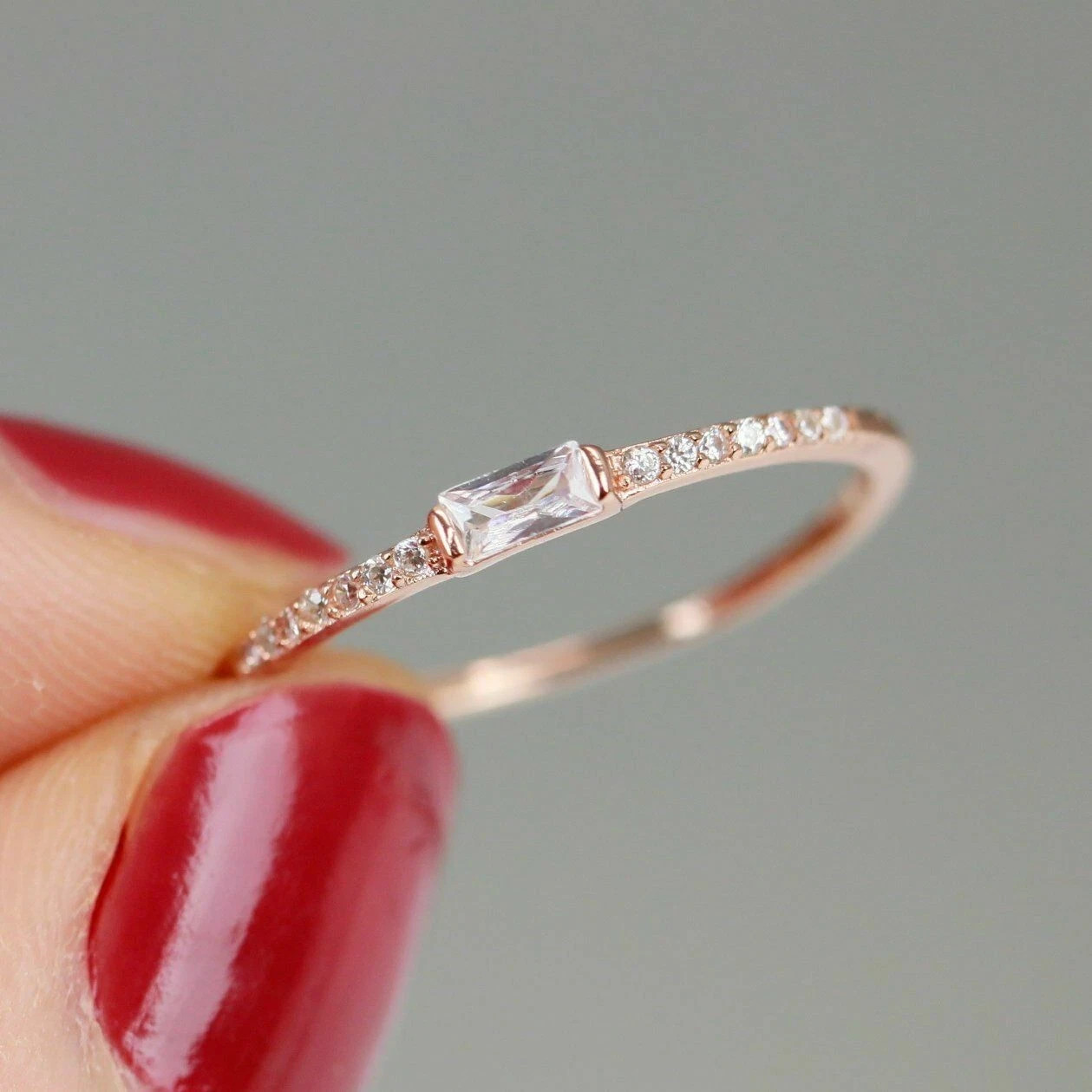 0.50Ct Baguette Cut Lab Created Diamond Engagement Ring 14k Rose Gold Plated