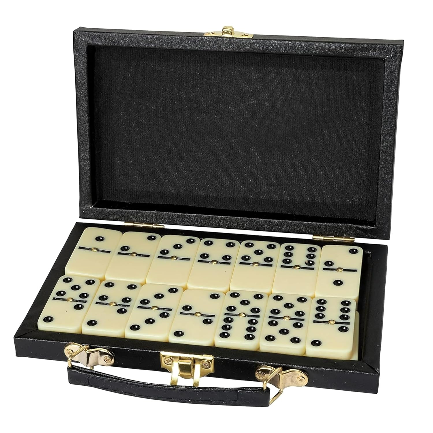 Domino Set - 28 Pieces Double Six Classic Dominoes in Durable Wooden Brown Box -