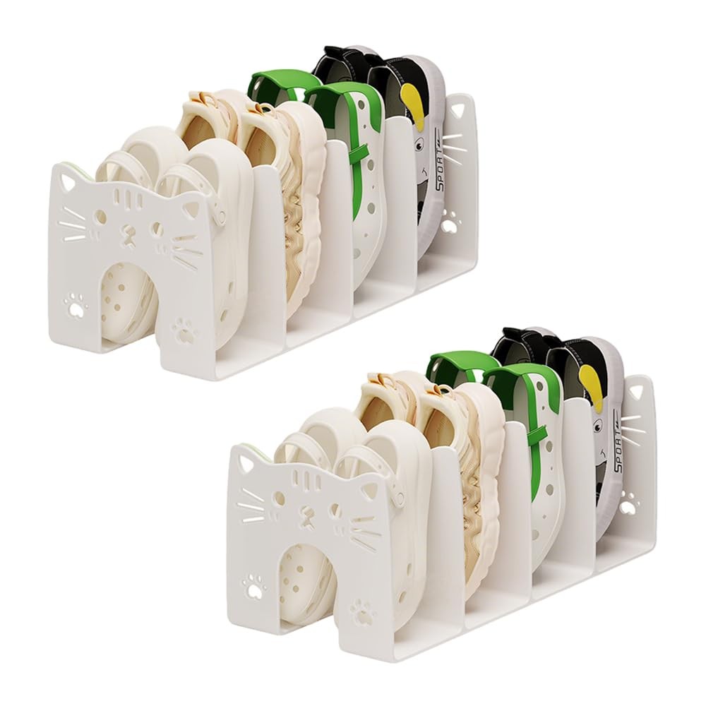 2 Pack Kids Shoe Rack 4 Section, Stackable Kids Adult Shoe Storage Organizer,...