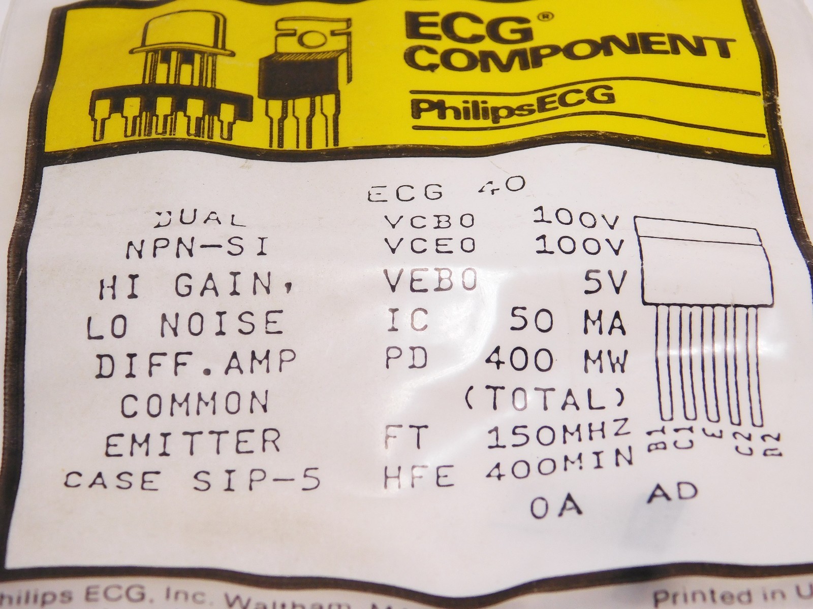 ECG40 / DIFFERENTIAL AMP / COMPARABLE TO NTE5509 / 5 PIN SIP / 1 PIECE (qzty)