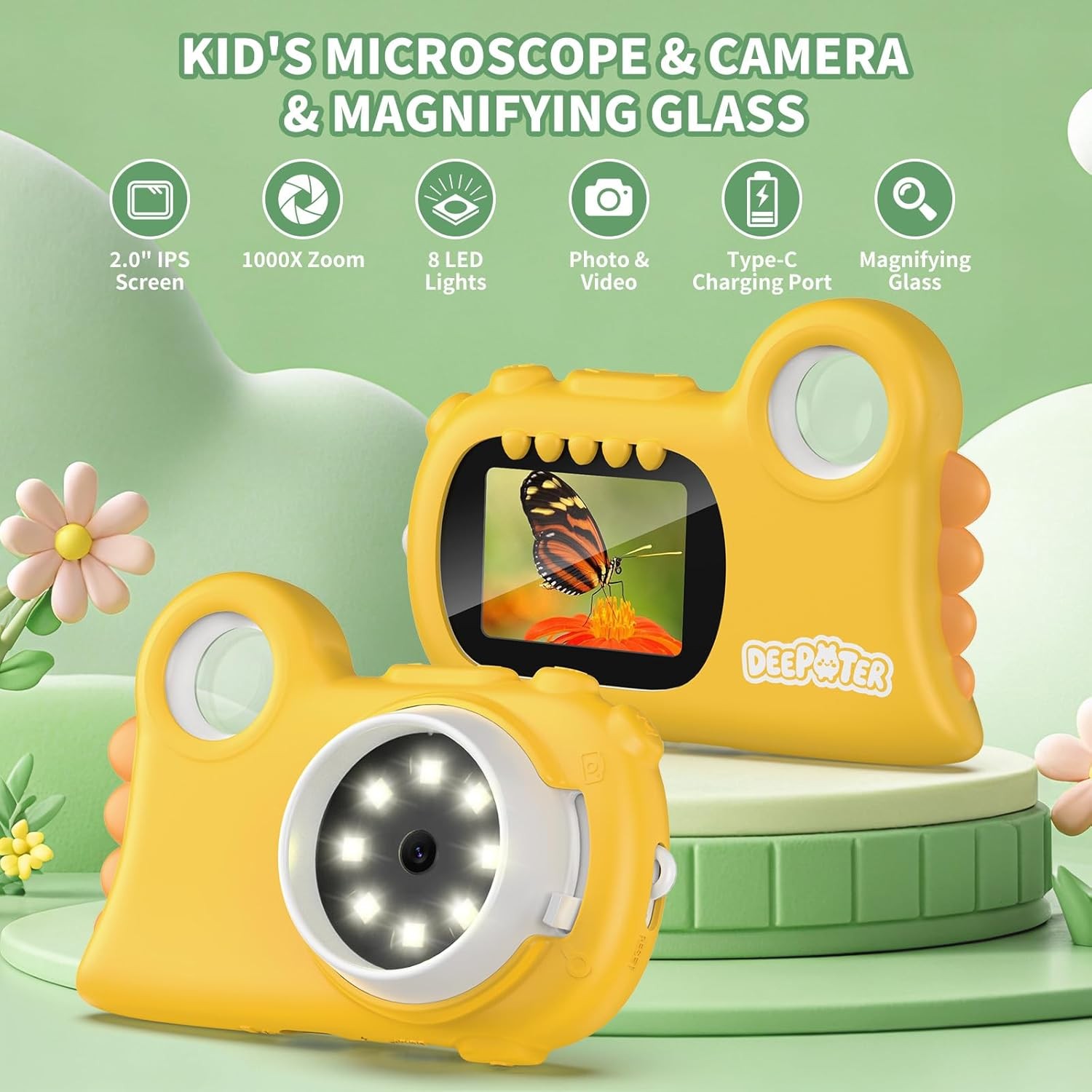 Microscope for Kids: 1000X Handheld Digital Pocket Microscope with 2.0" IPS Scre