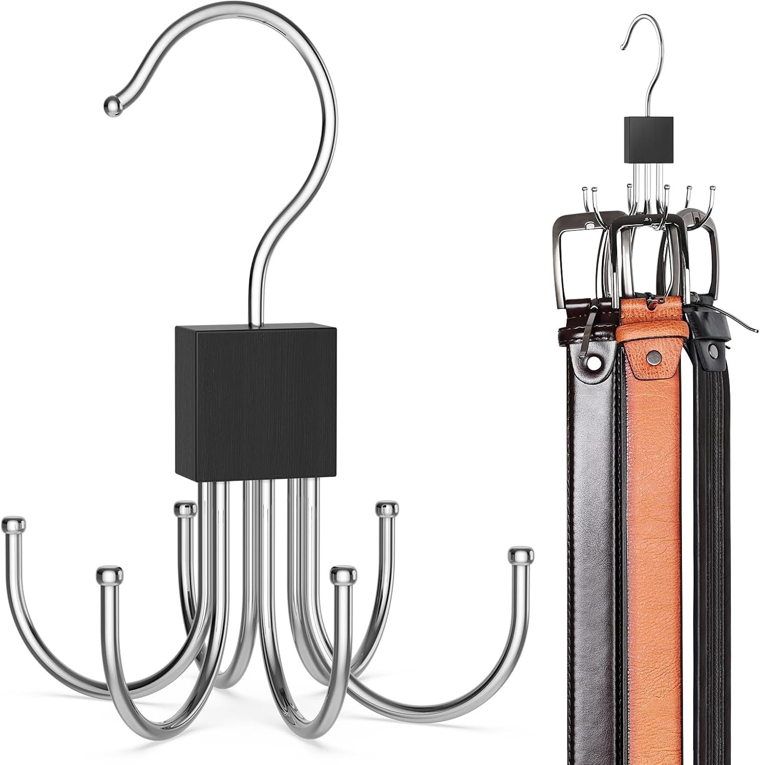 Belt Hanger Belt Organizer For Closet 360° Rotatable Max 24 Belt Storage Space