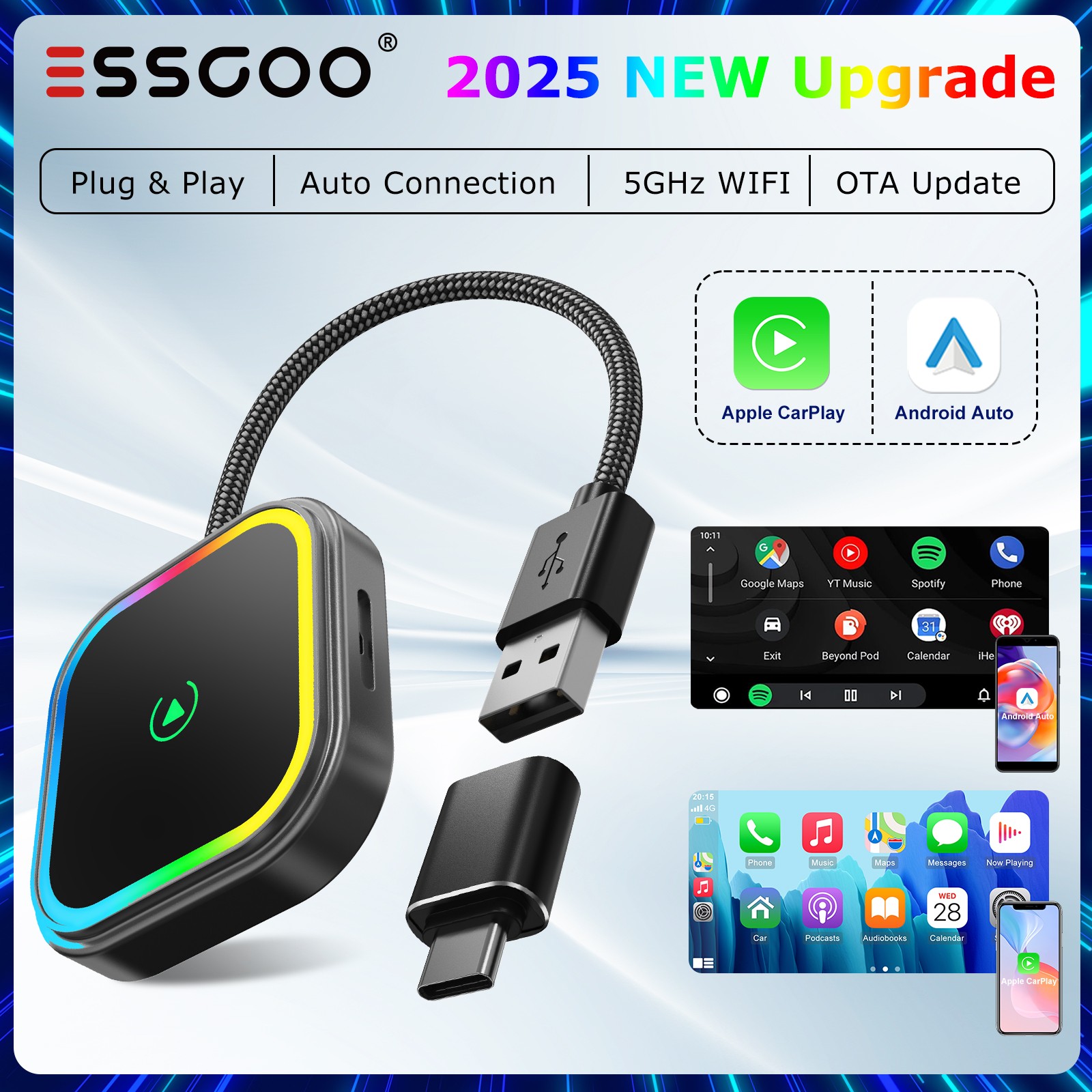 USB Auto Wireless CarPlay Adapter For Apple Android Wireless Dongle Plug ＆ Play