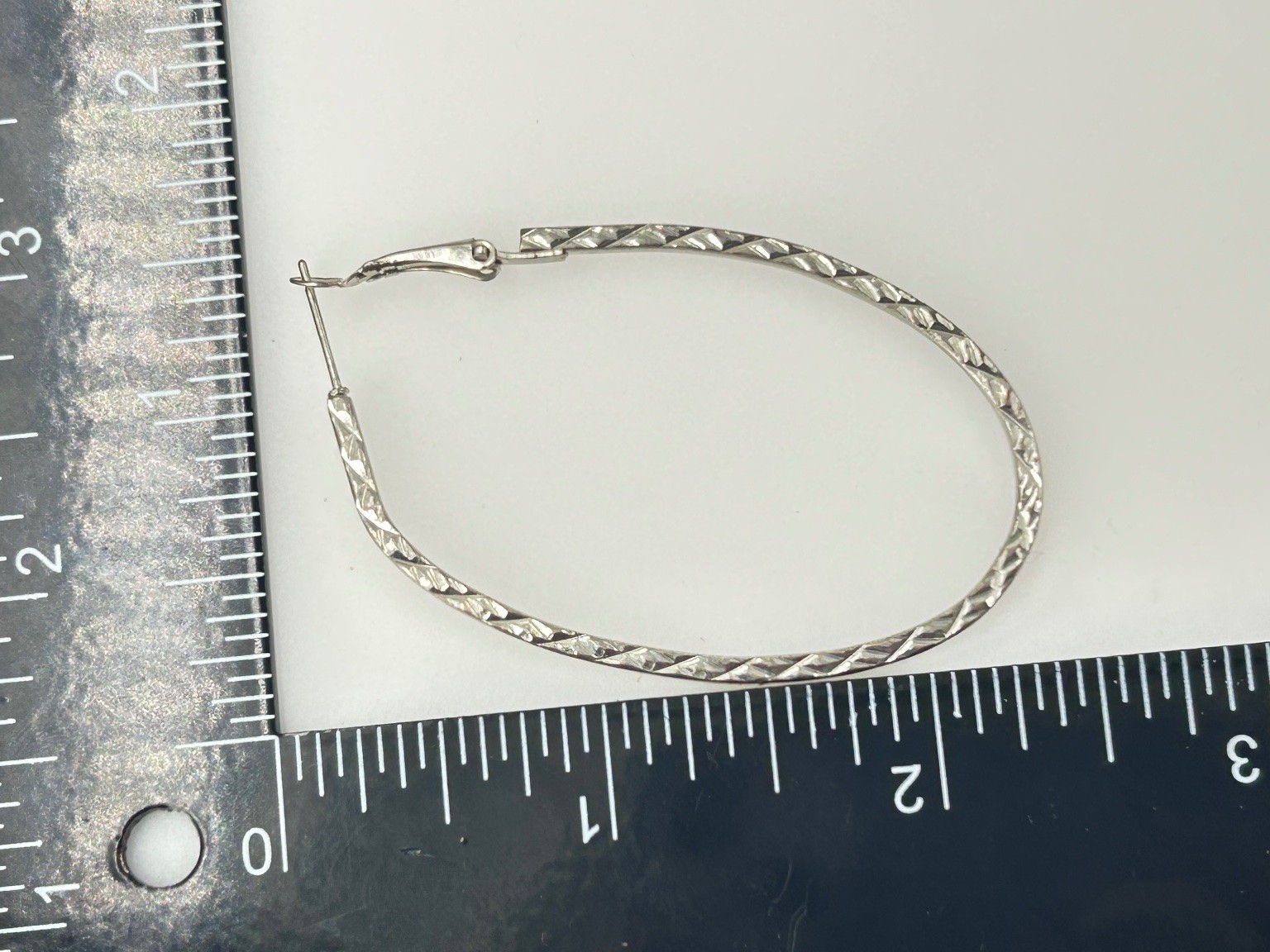 Silver Tone Textured Oval Hoop Earrings Lightweight