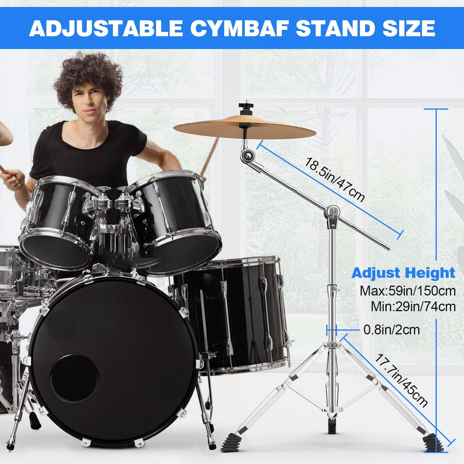 Boom Cymbal Stand Adjustable Drum Hardware Percussion Mount Double Braced