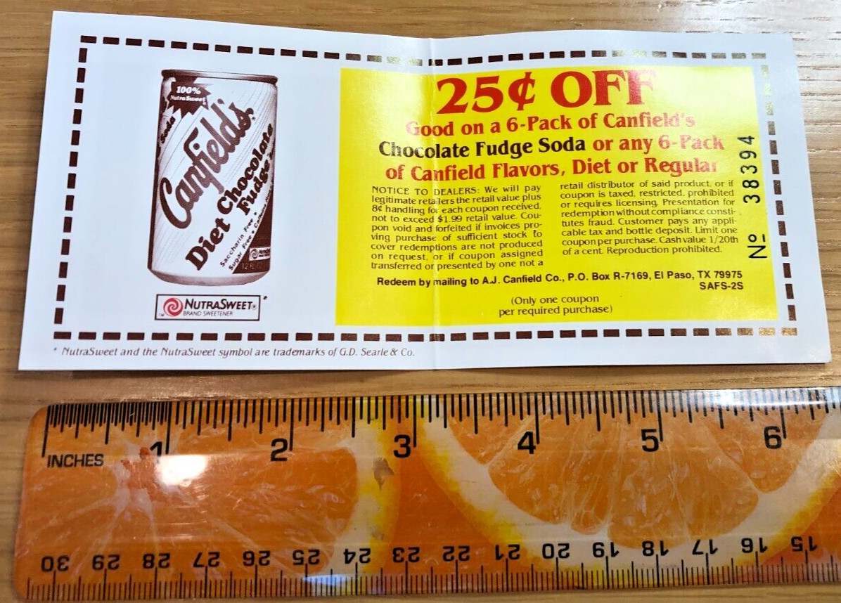 Canfield's Chocolate Fudge Soda Coupon 25 cents * Vtg Numbered Collectible