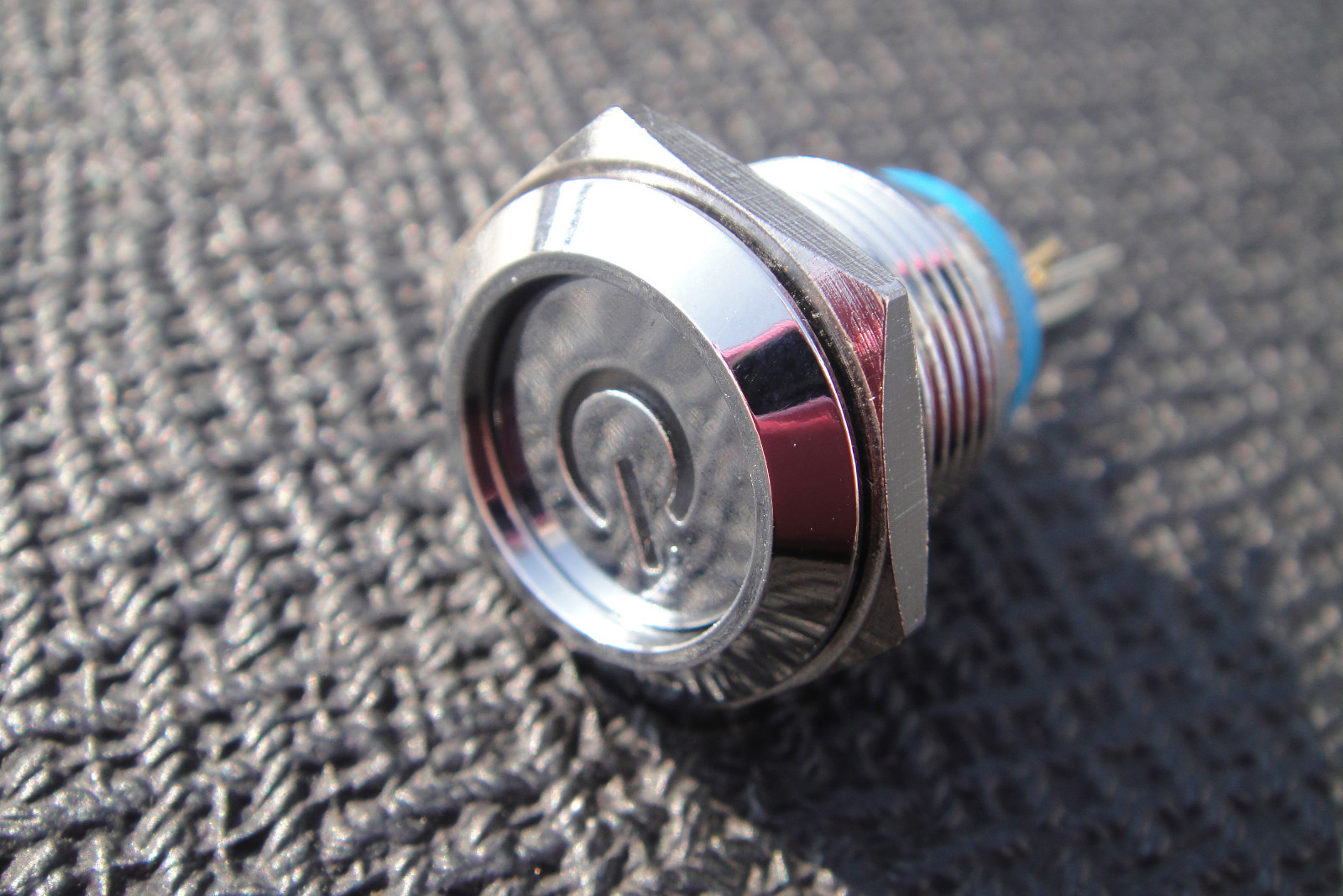Power Logo BLUE Led 12V Metal Switch Latching Push Power Button 16mm