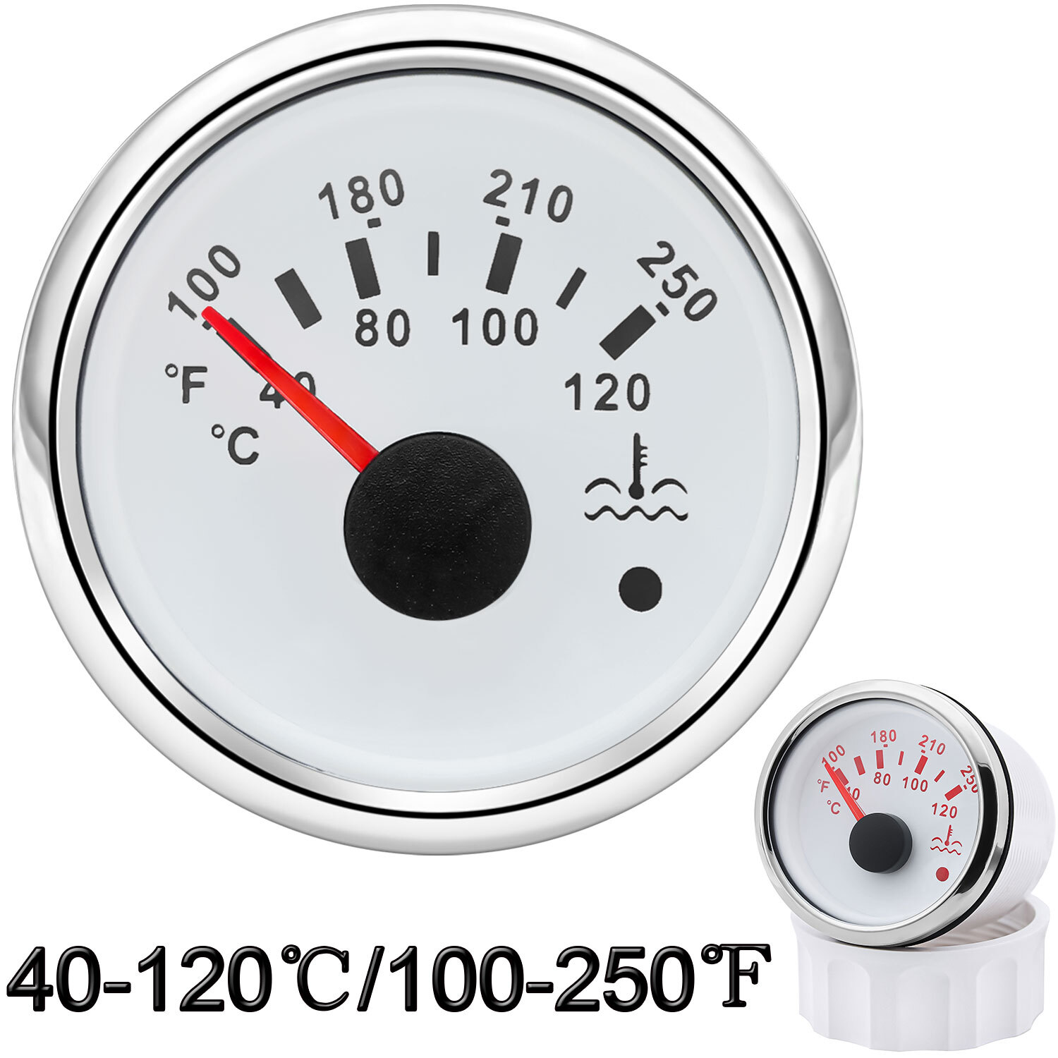 2" 52mm Water Temperature Gauge 40-120℃/100-250℉ for Marine Boat Car Truck