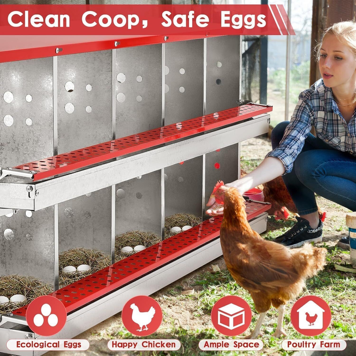 10 Hole Chicken Nesting Boxes Chicken Egg Laying Box with Rollout Egg Collection