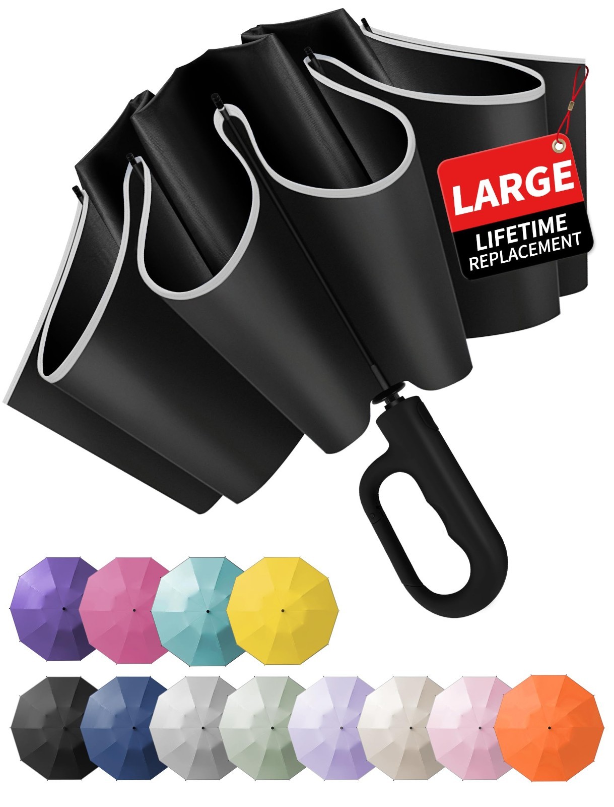 Inverted Umbrella with Carabiner Handle, Windproof UV Protection, Compact & Refl