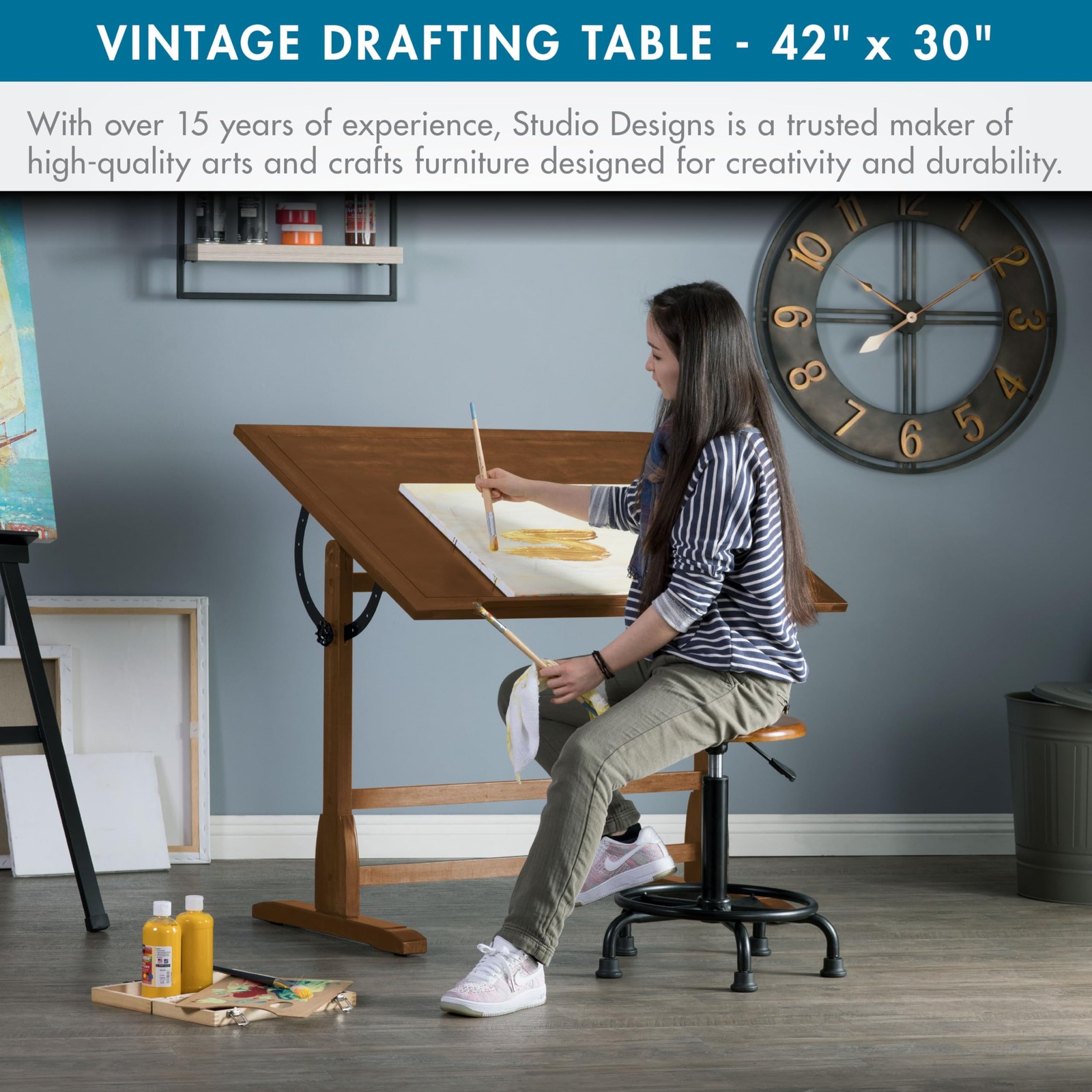 Studio Designs Vintage Drafting Table - Antique 42" W x 30" D, Rustic Oak
