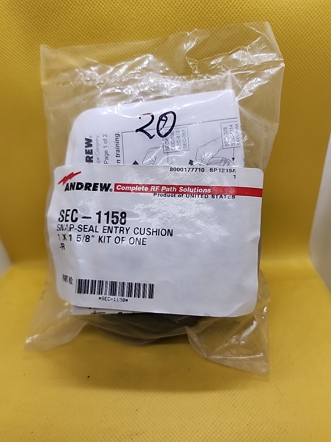 ANDREW SEC-1158 SNAP-SEAL ENTRY CUSHION 1X1 5/8" KIT OF ONE [RB 8]