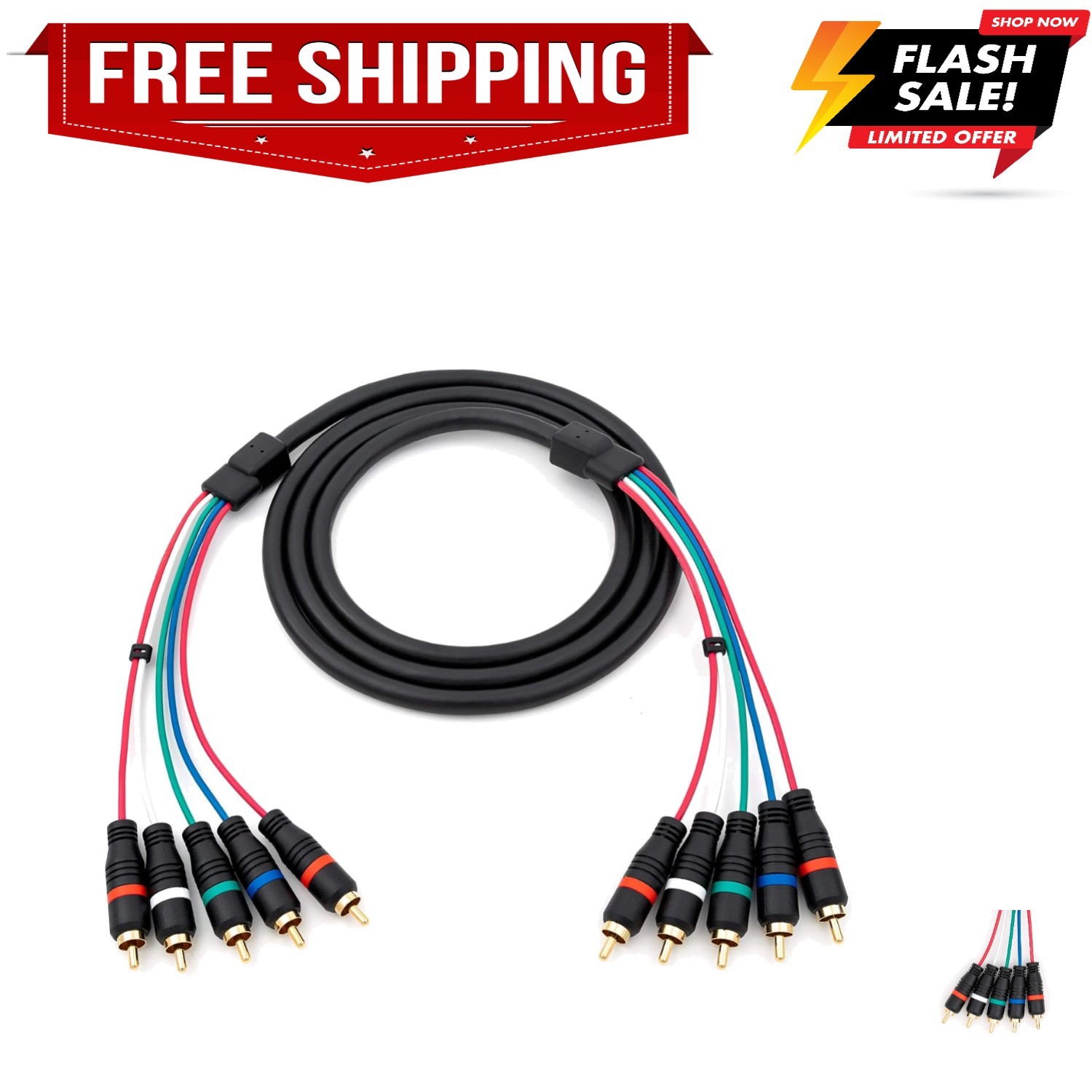 YPbPr Component Video Male-to-Male RCA Cable 6 Feet