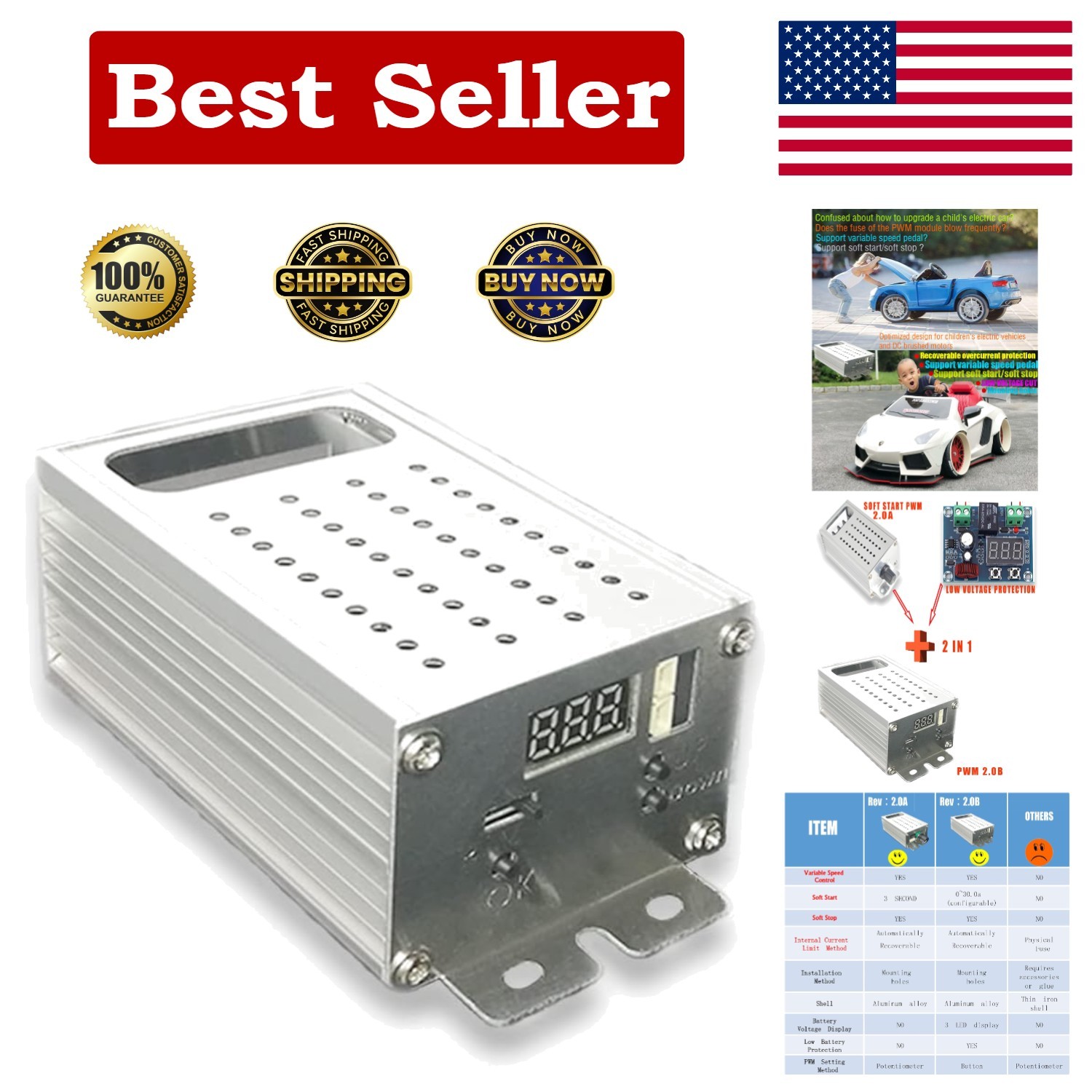 High-Performance 9-70V DC Motor Controller with Battery Protection & Soft Start
