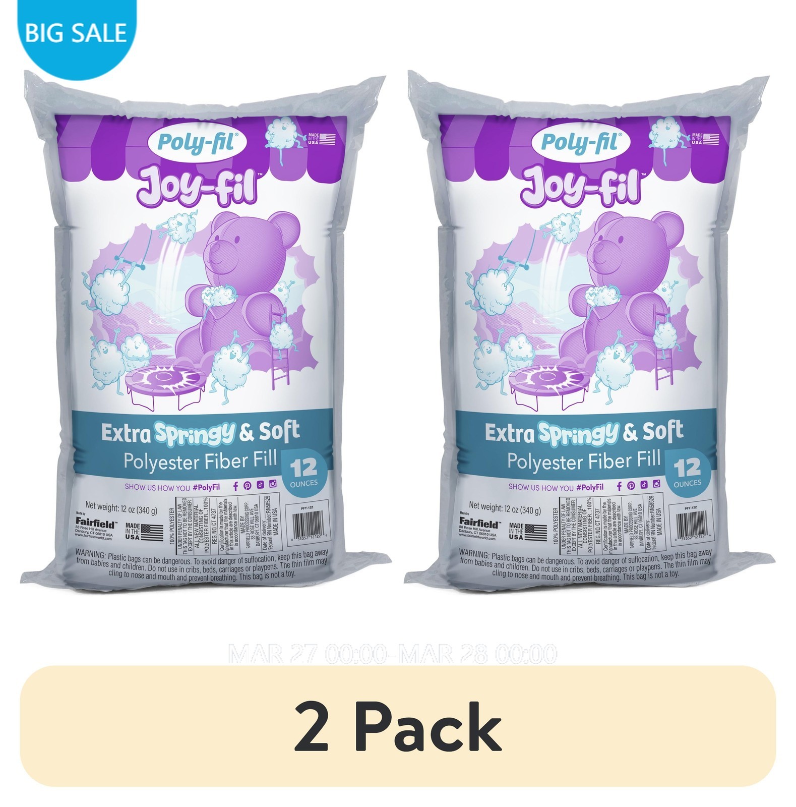 2 pk Luxury Fiber Fill, Super Soft and Silky-Smooth Pillow Stuffing,12-Ounce Bag