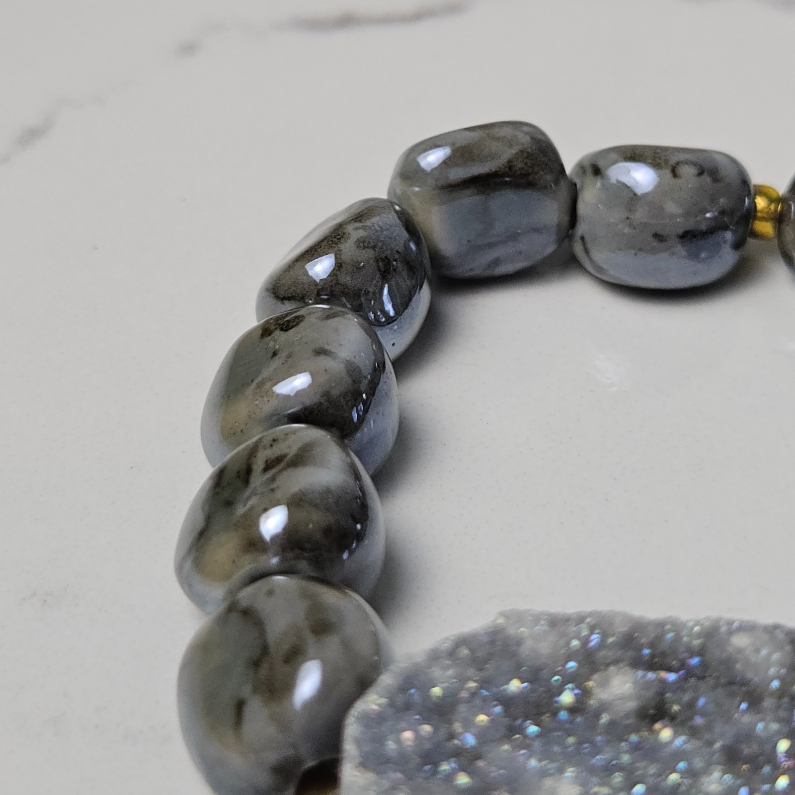 Homemade Stretch Bracelet Natural Druzy Stone