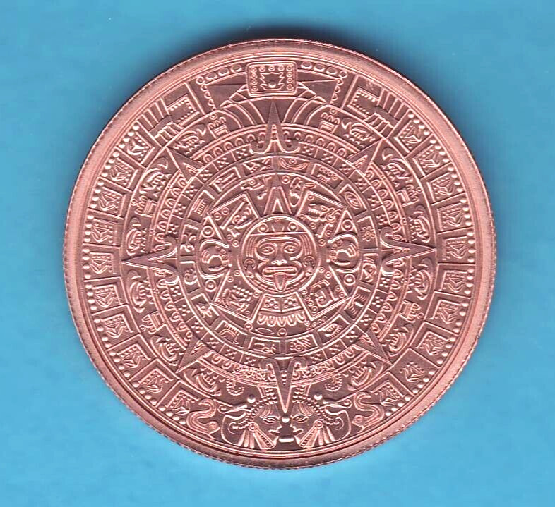 Aztec   "CALENDAR & PYRAMID"   design  1 oz Copper Round Coin "LIMITED"