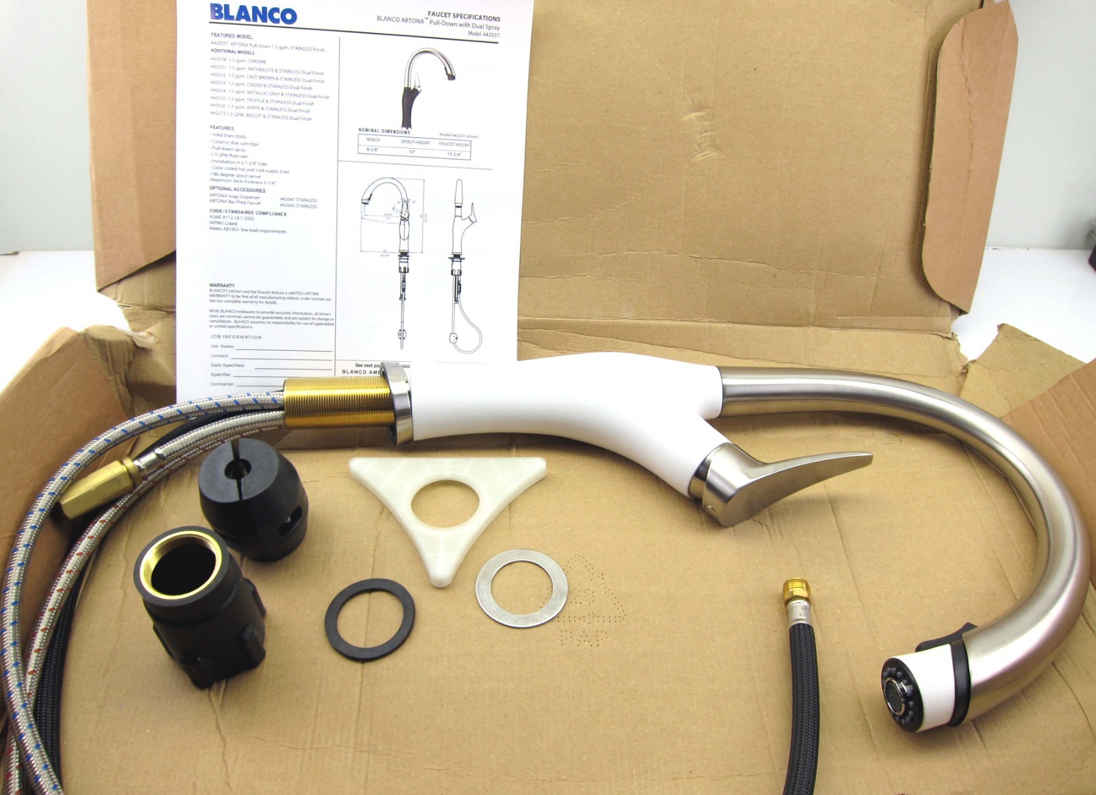 Blanco 442036 Artona White & Stainless Dual Finish Single Hole Kitchen Faucet
