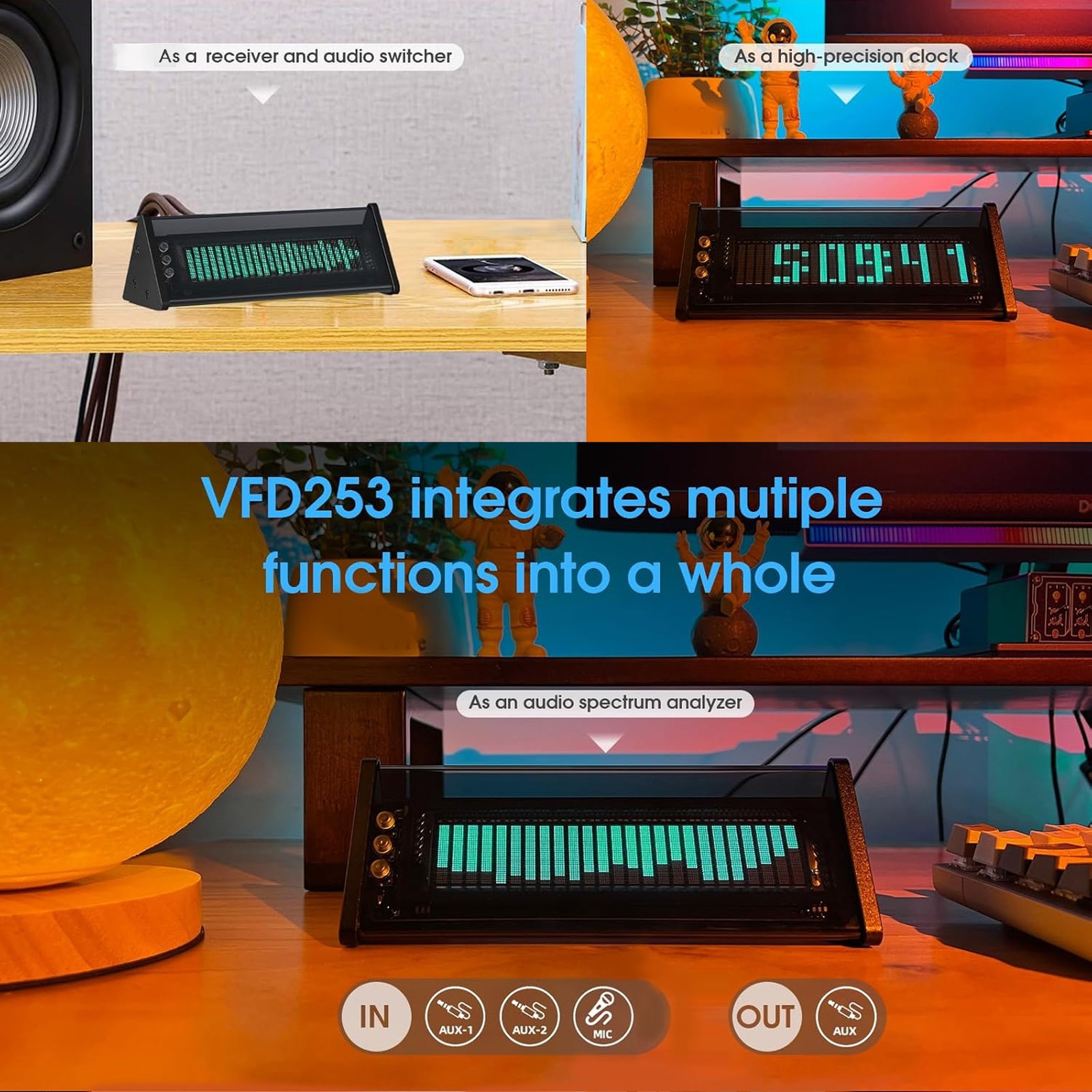 VFD Sound Spectrum Analyzer Music Spectrum Level Multifunctional For Home Studio