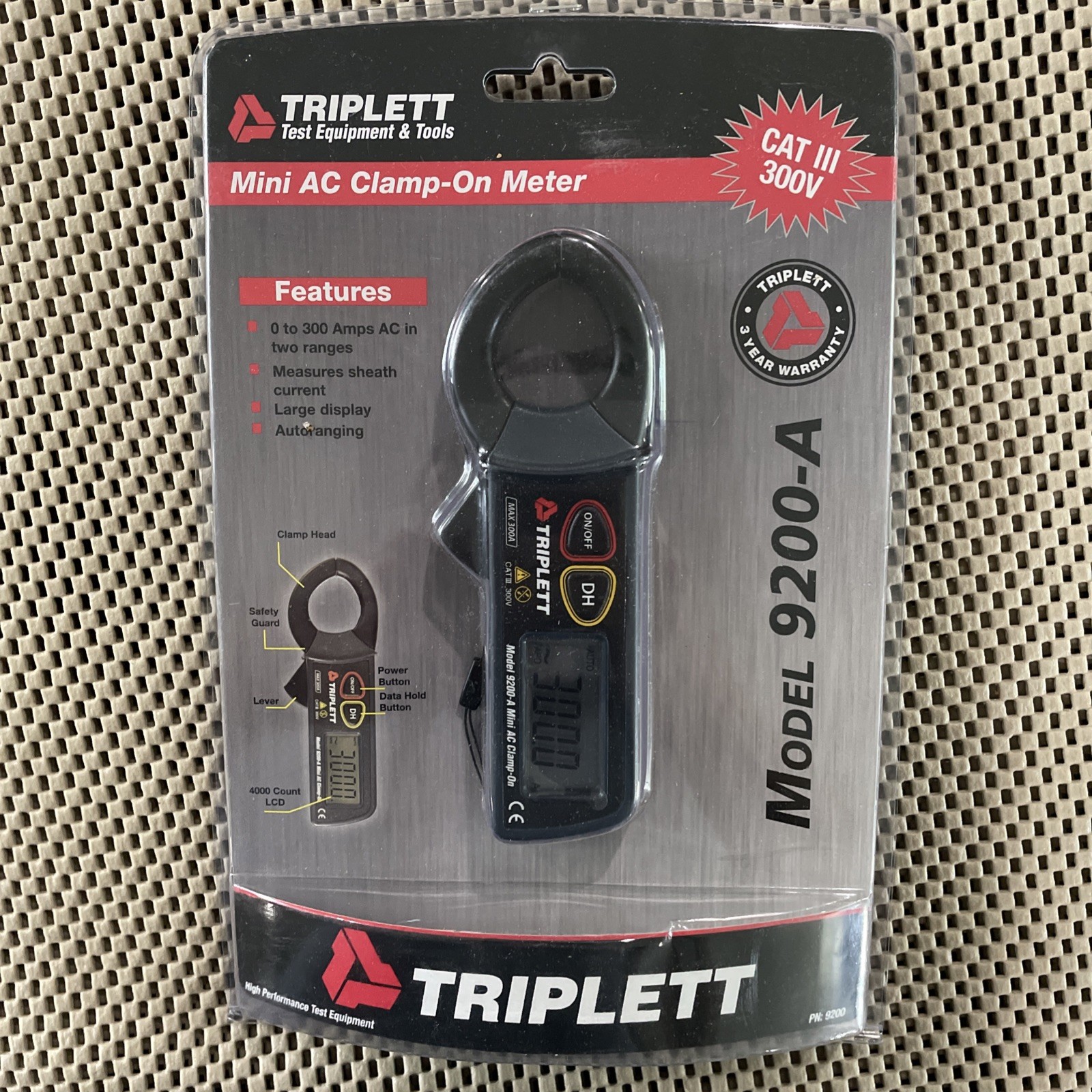 Triplett 9200-A Mini AC Clamp-On w/Data Hold 300A AC w/ Leather Pouch