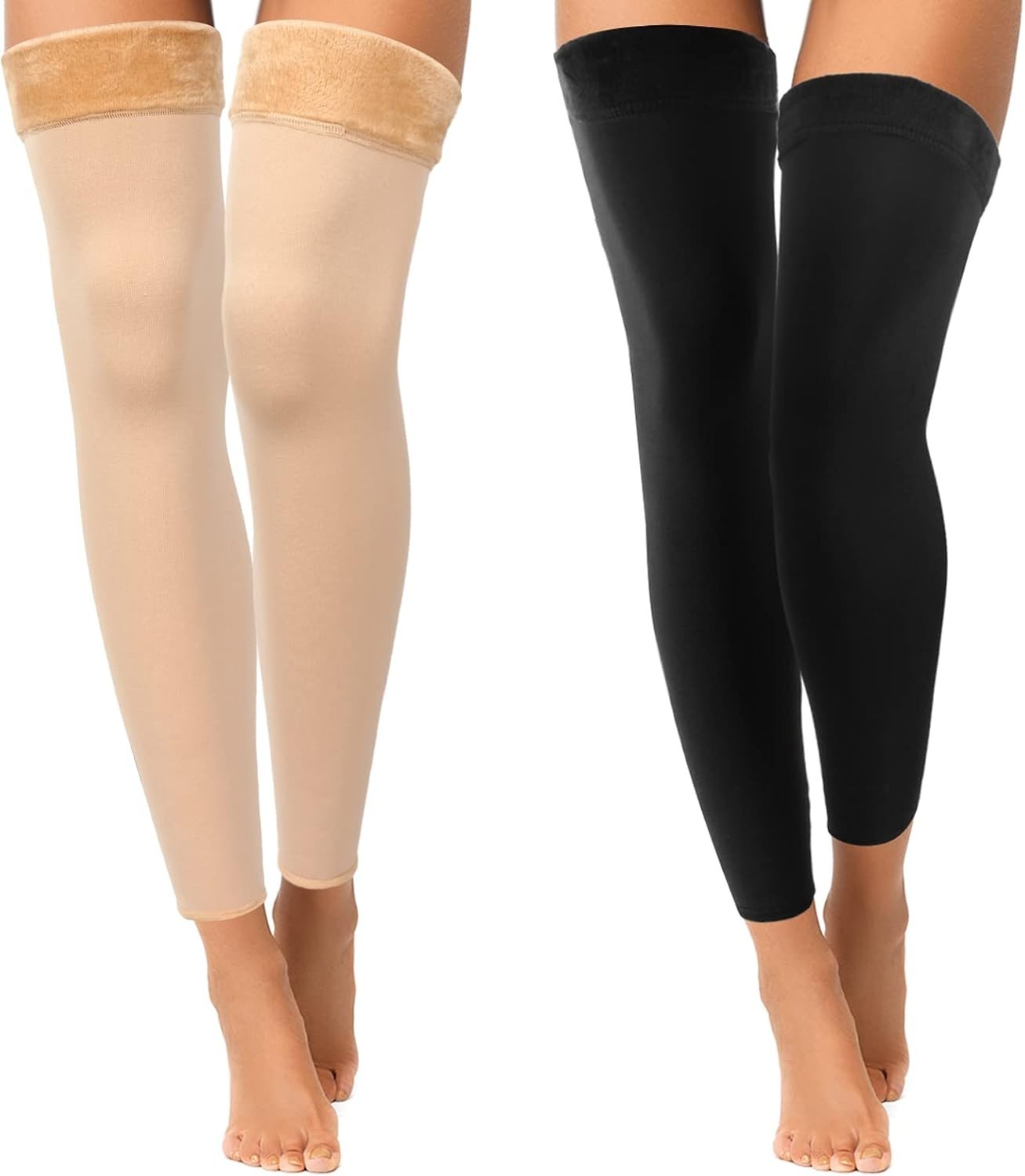 2 Pairs Fleece Leg Warmers Women Over Knee Winter Thick Fleece Lining Elastic