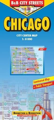 Map of Chicago, Illinois, USA, Laminated & Folded by B&B Maps (Berndtson)
