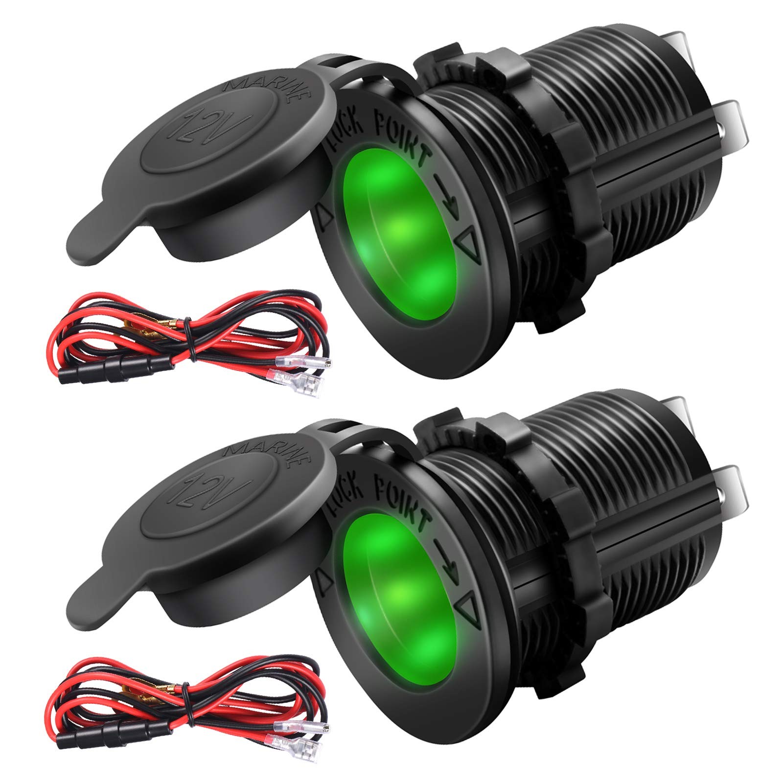 ZHSMS Universal 12V/24V Car Cigarette Lighter Socket Replacement with Green