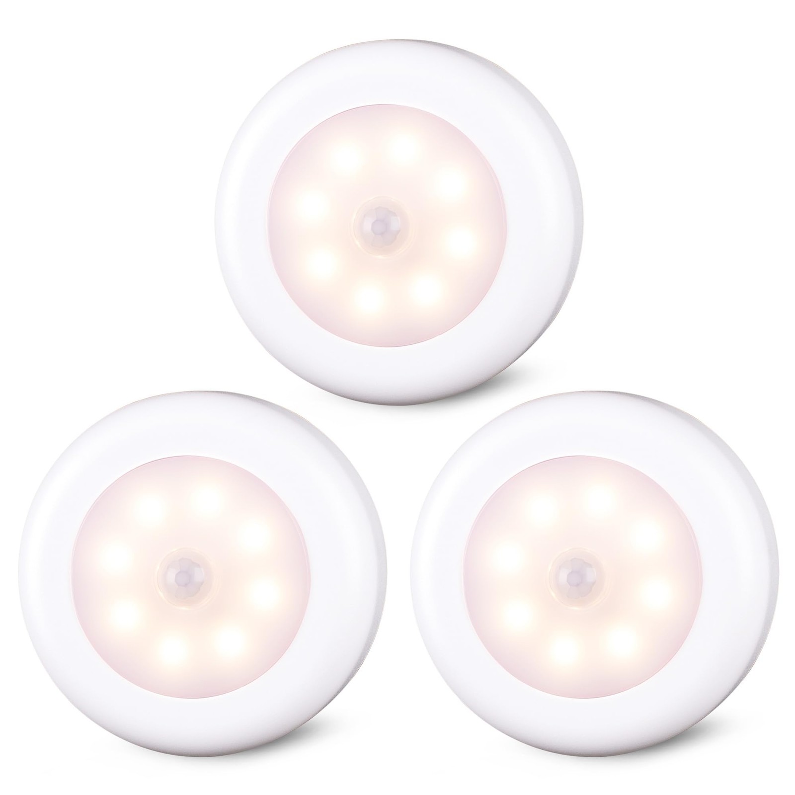 3.1” Motion Lights Indoor AA Battery, 3 Pack Warm