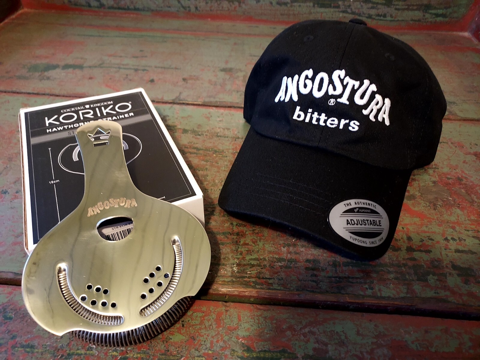 Angostura Bitters Baseball Hat NEW without tags and Angostura Hawthorne Strainer