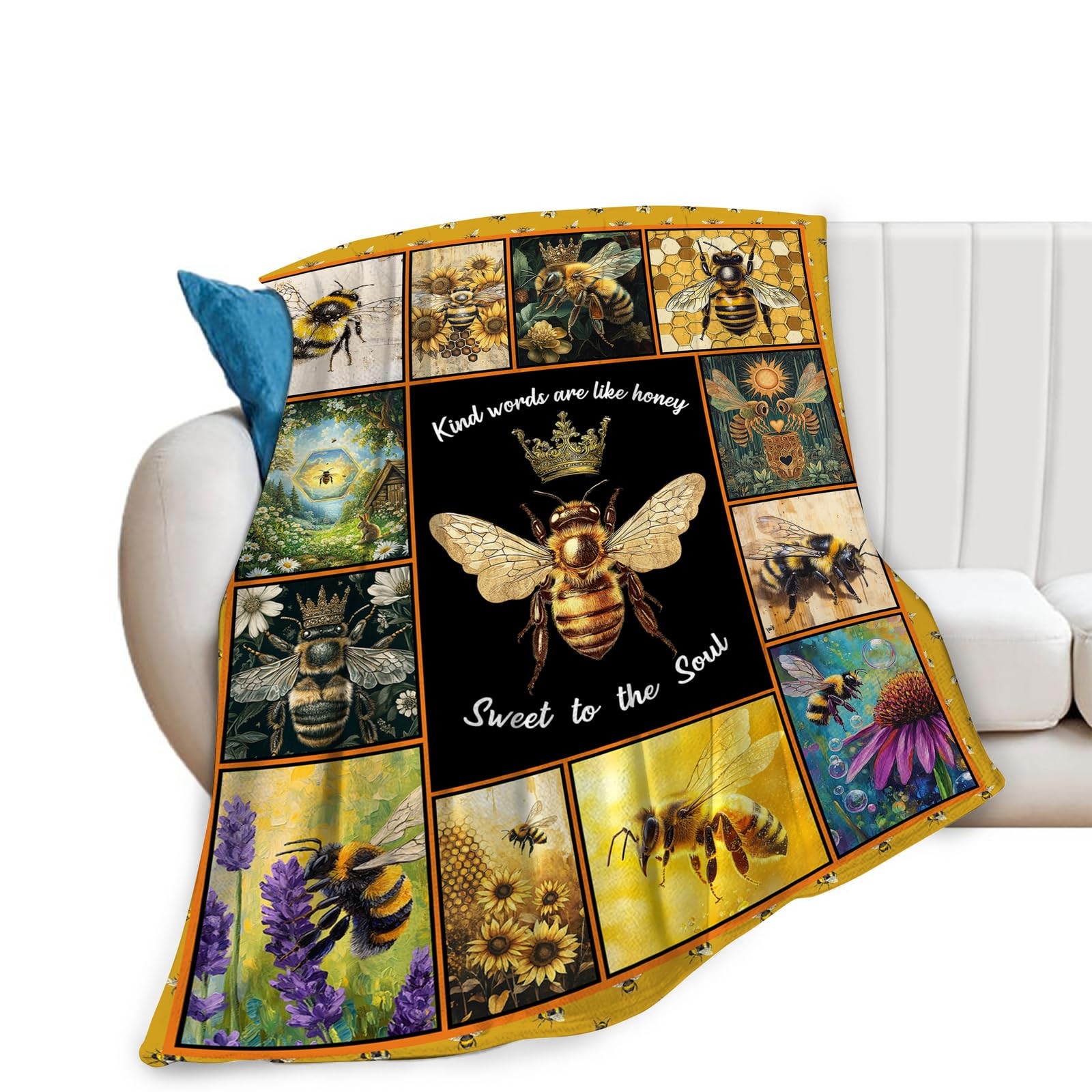 Bee Blanket Ultra Soft Cozy Queen Throw Fleece Fuzzy Plush Decor Gift 50x40
