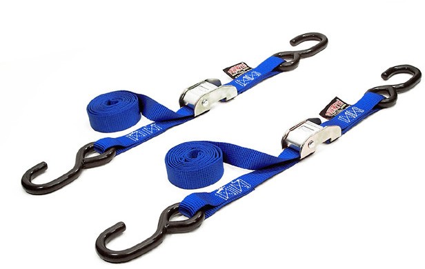 POWERTYE 22263 1" x 5.5' Cam S-Hook Tie-Down Straps Blue Pair Universal