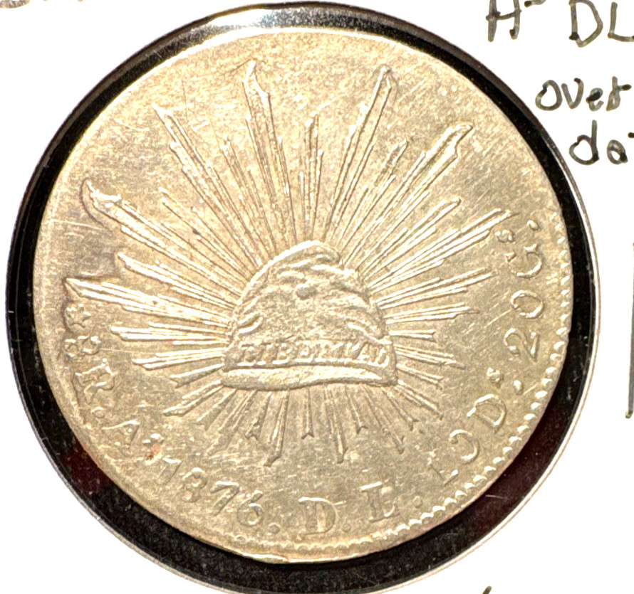 Mexico 1876/? As DL 8 reales KM 377 AU No known overdates but looks like 6/5
